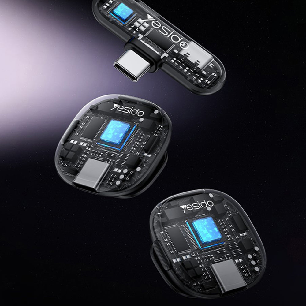 Yesido - (2 pack) Wireless Lavalier Microphones (KR21) - 3in1 Receiver, Type-C, AI Noise Reduction, 98dB SNR, 2.4GHz - Black