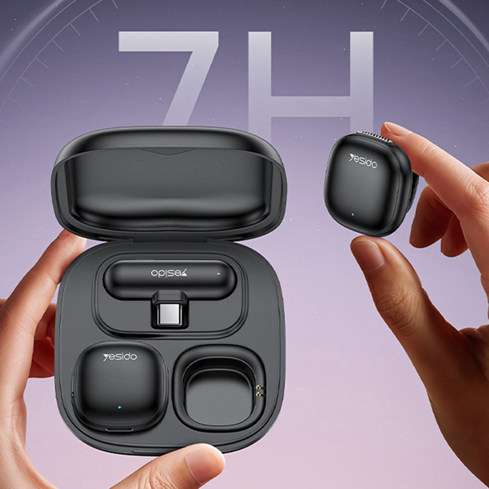 Yesido - (2 pack) Wireless Lavalier Microphones (KR21) - 3in1 Receiver, Type-C, AI Noise Reduction, 98dB SNR, 2.4GHz - Black