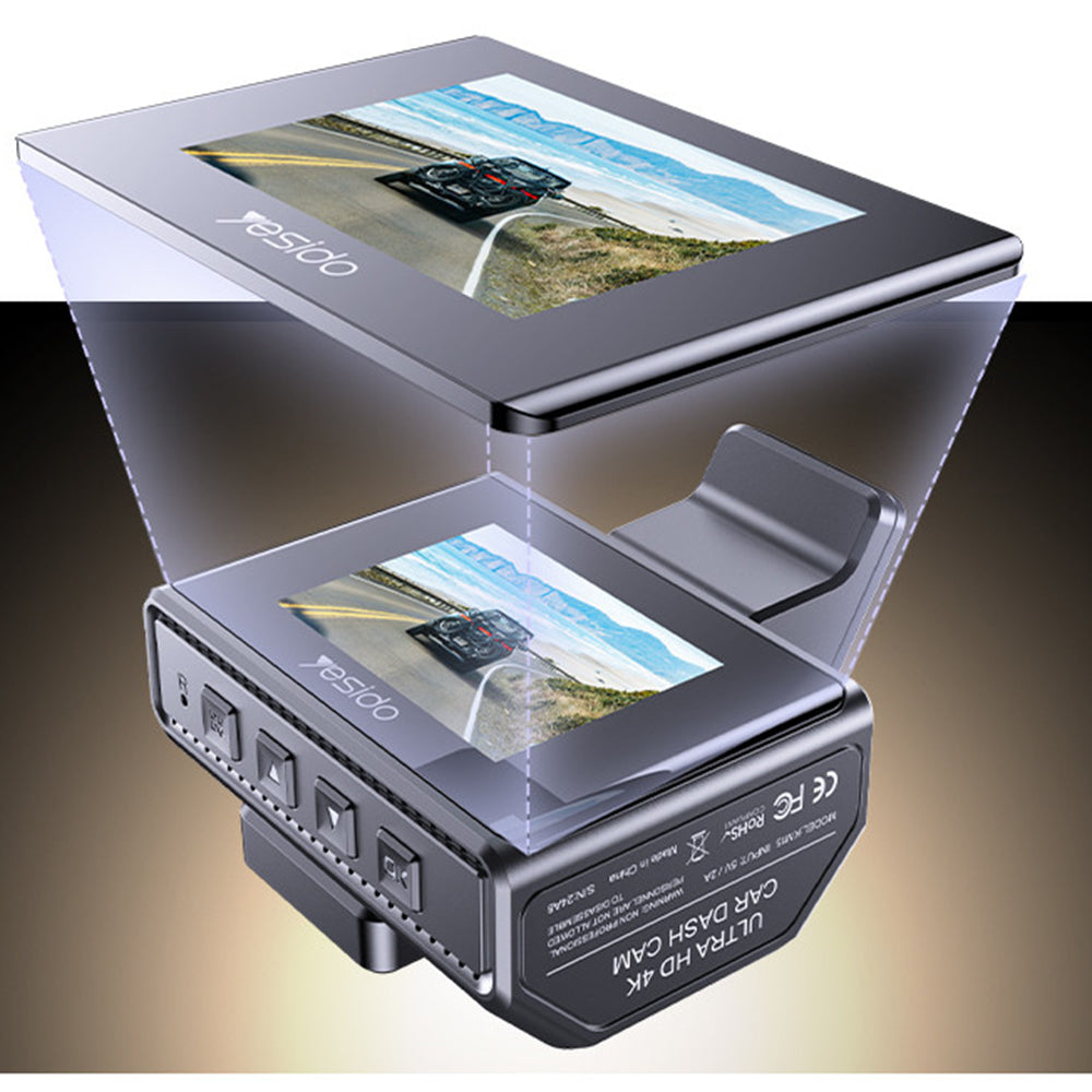 Yesido - Dual Dash Camera (KM15) - 2" IPS Display Screen, Front + Rear Dual Recording, G-Sensor, Up to 256GB Storage - Black