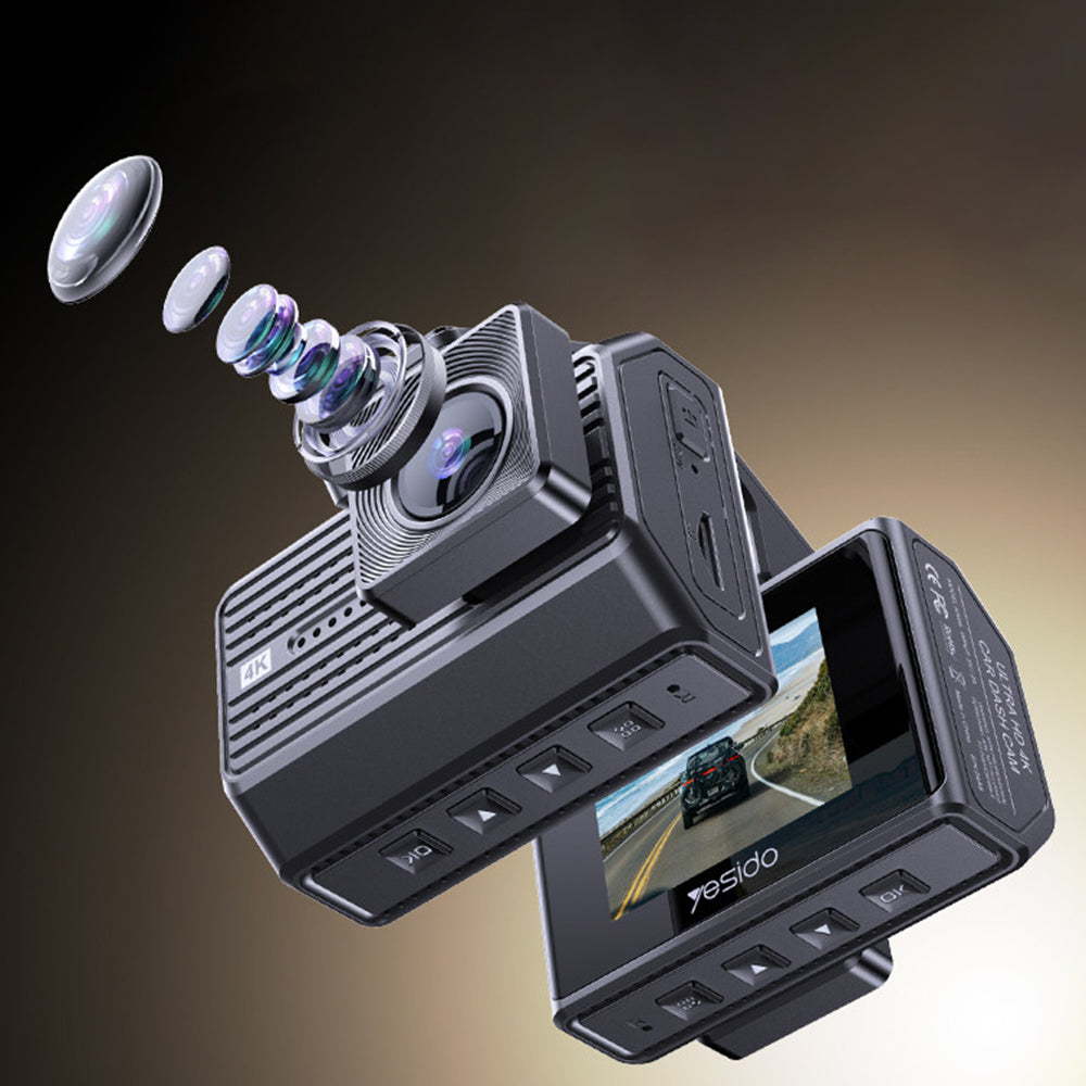 Yesido - Dual Dash Camera (KM15) - 2" IPS Display Screen, Front + Rear Dual Recording, G-Sensor, Up to 256GB Storage - Black