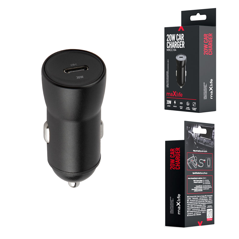 Maxlife MXCC‑04 Φορτιστής Αυτοκινήτου USB‑C 20 W – Μαύρος