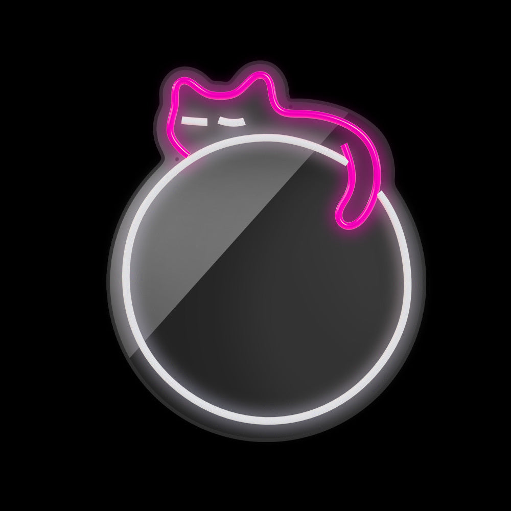 Forever Light Neon Mirror LED Sleeping Cat/White- Pink - Διακοσμητικός Καθρέπτης με LED Neon