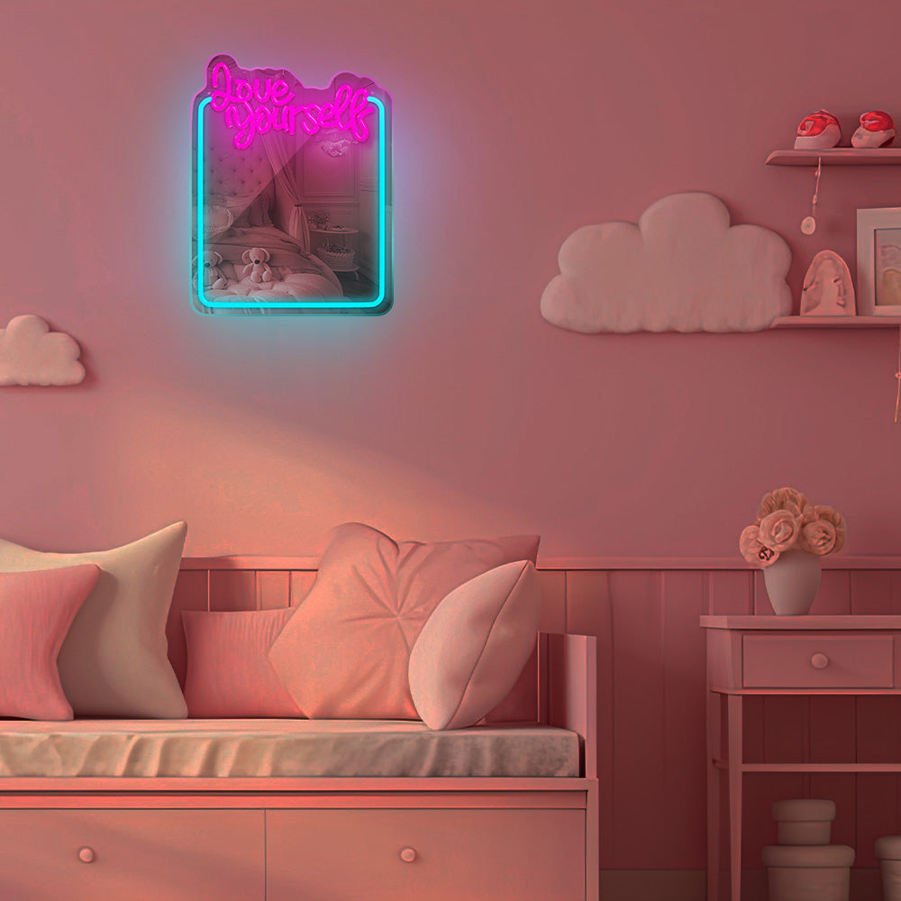 Forever Light Neon Mirror LED Love Yourself/Turquoise Pink - Διακοσμητικός Καθρέπτης με LED Neon