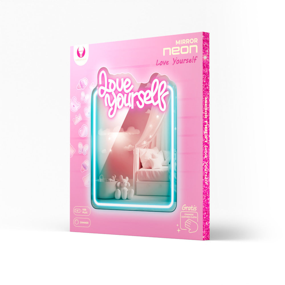 Forever Light Neon Mirror LED Love Yourself/Turquoise Pink - Διακοσμητικός Καθρέπτης με LED Neon