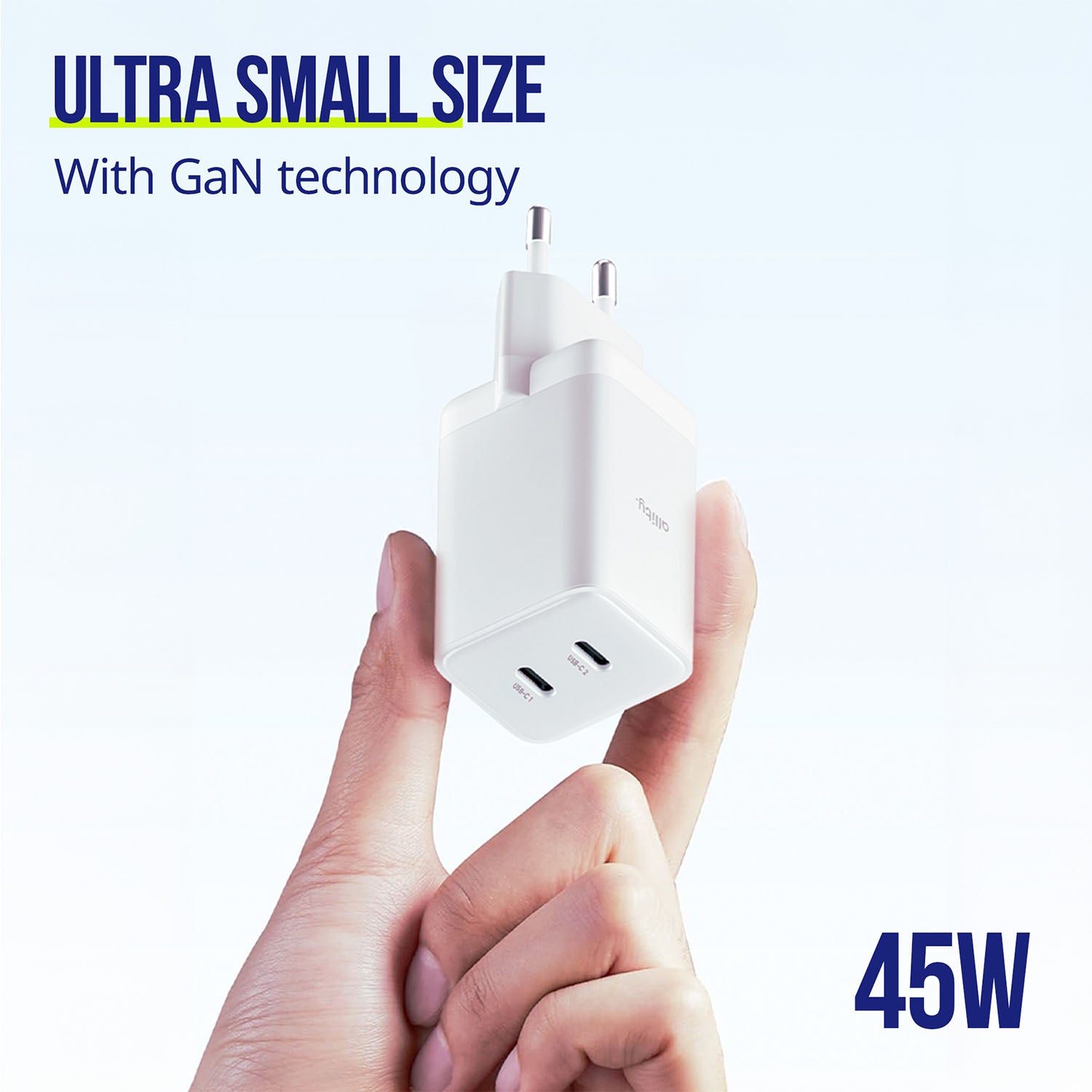 Φορτιστής τοίχου Allity GaN PD QC ATC-01-45WCC 2x USB-c 45W λευκός