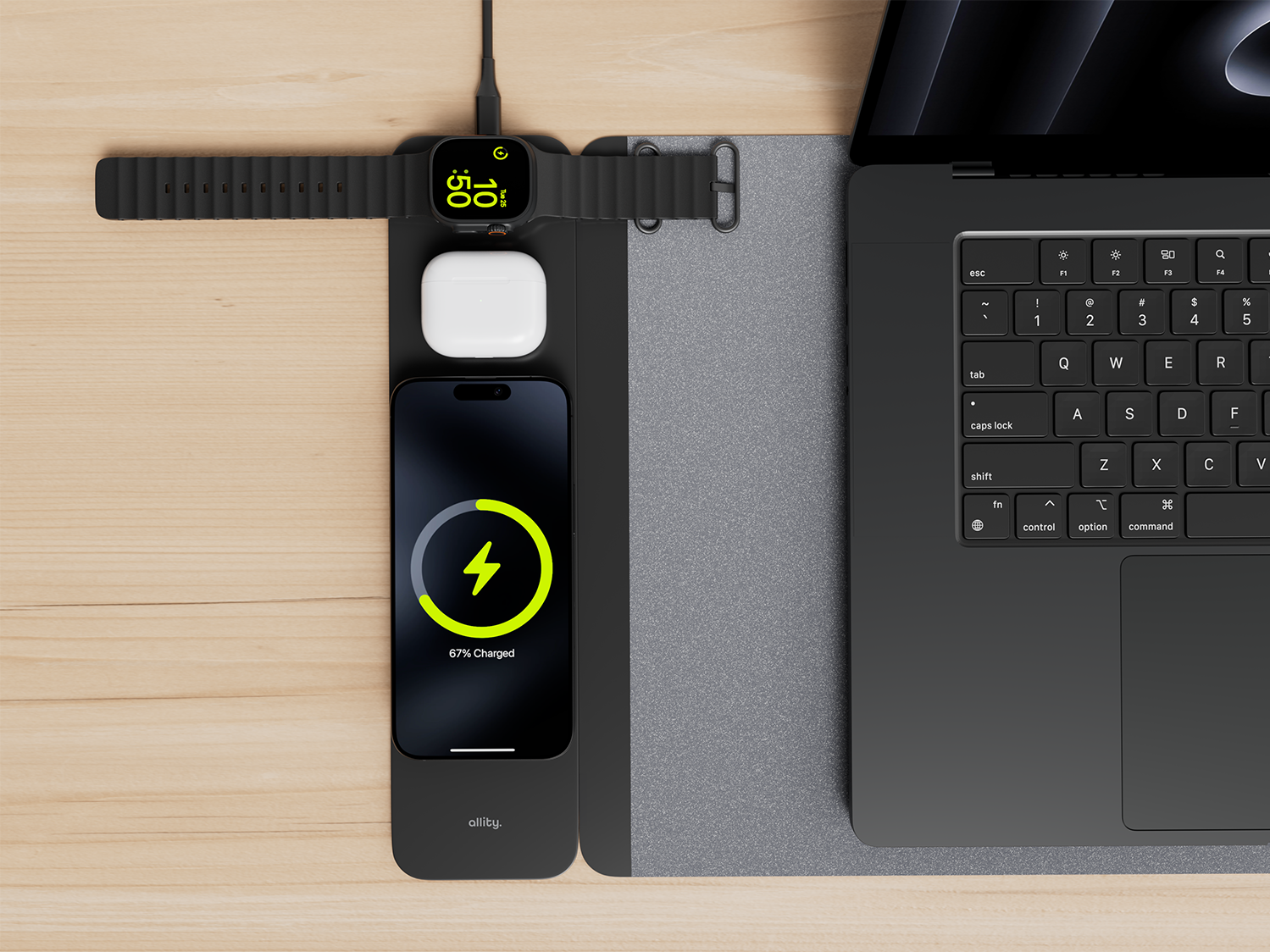 Βάση laptop Allity με αποσπώμενο ασύρματο φορτιστή 3 σε 1 15W ALP-100