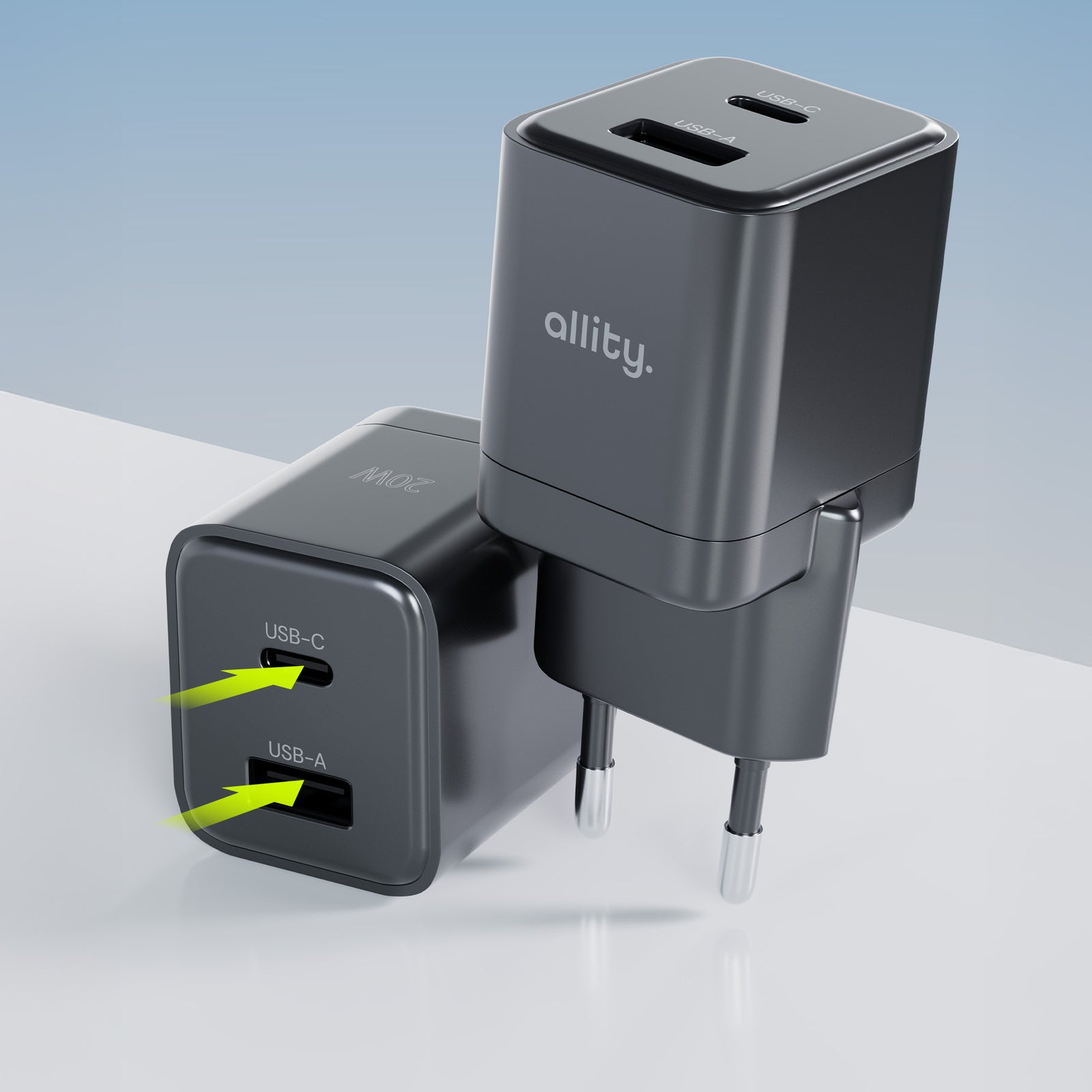 Φορτιστής τοίχου Allity GaN PD QC ATC-01-20WAC 1x USB-c 1x USB-a 20W μαύρος