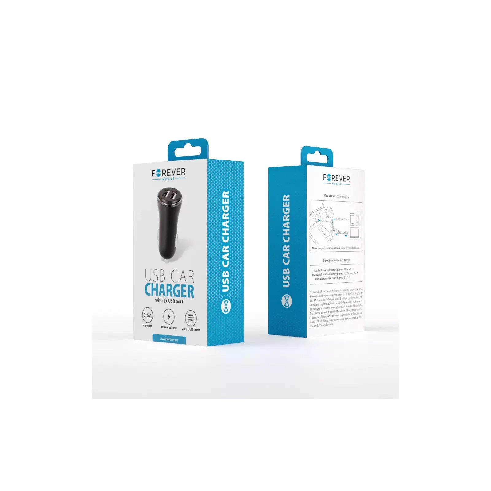 Forever - Dual USB Car Charger 3.6A - Black