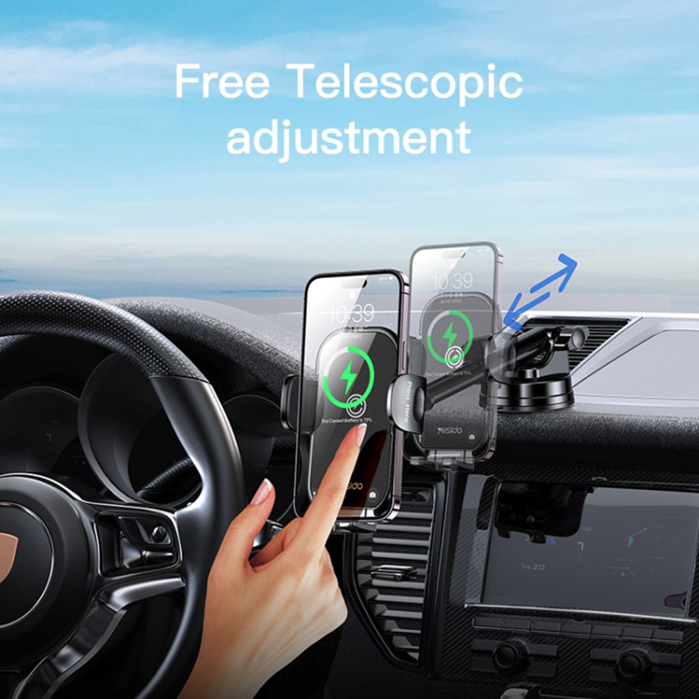 Yesido - Car Holder with Wireless Charging (C197) - for Windshield and Dashboard, 15W - Black
