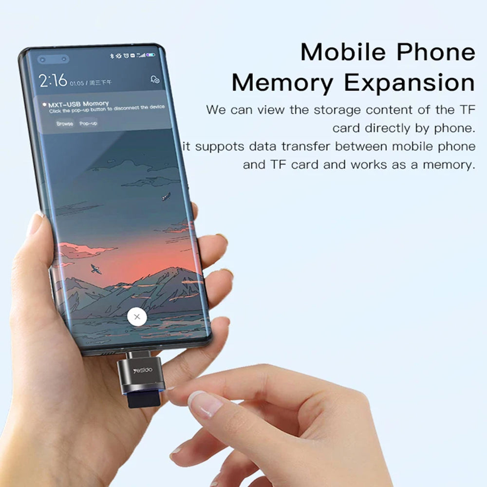 Yesido - Card Reader (GS19) - OTG Adapter, Type-C to TF Card - Grey