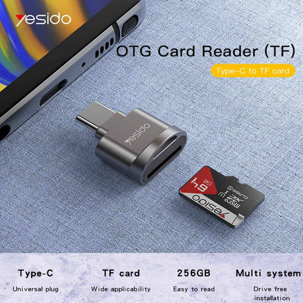 Yesido - Card Reader (GS19) - OTG Adapter, Type-C to TF Card - Grey