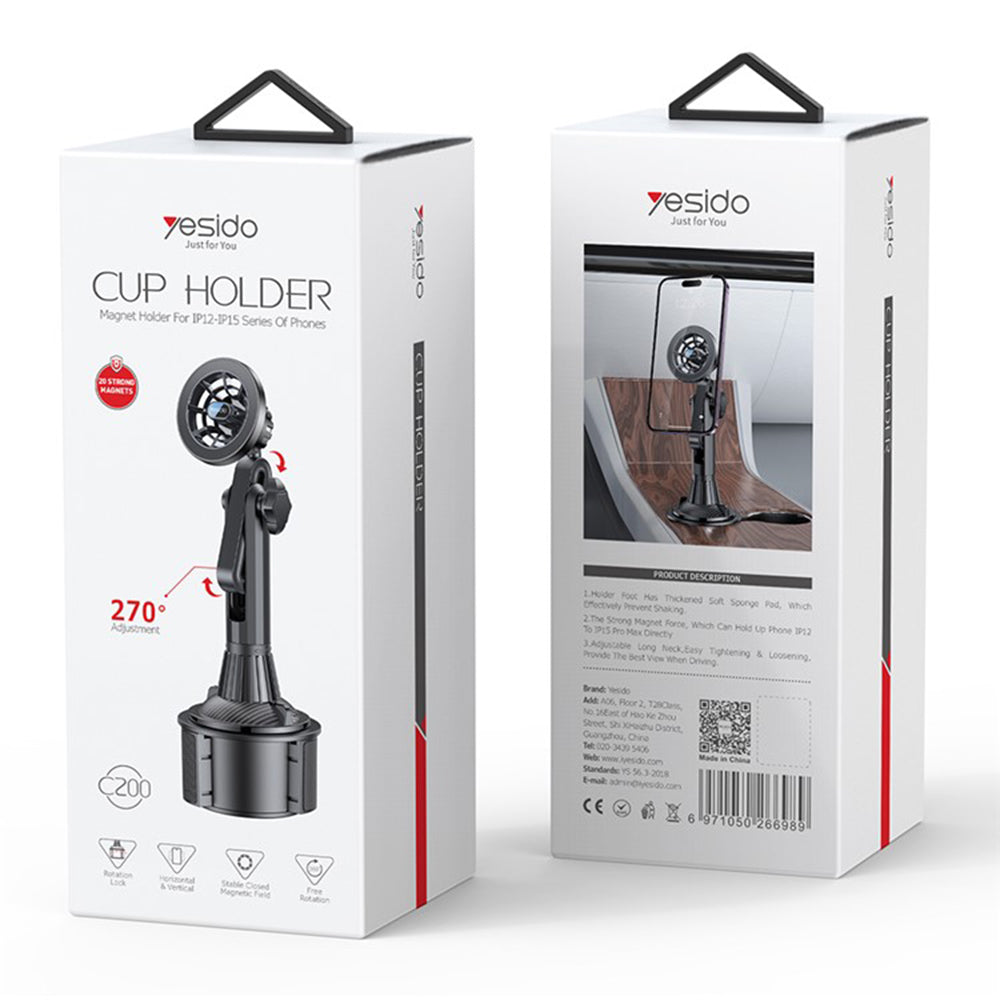 Yesido - Car Holder (C200) - MagSafe Compatible, for Cup Holder - Black