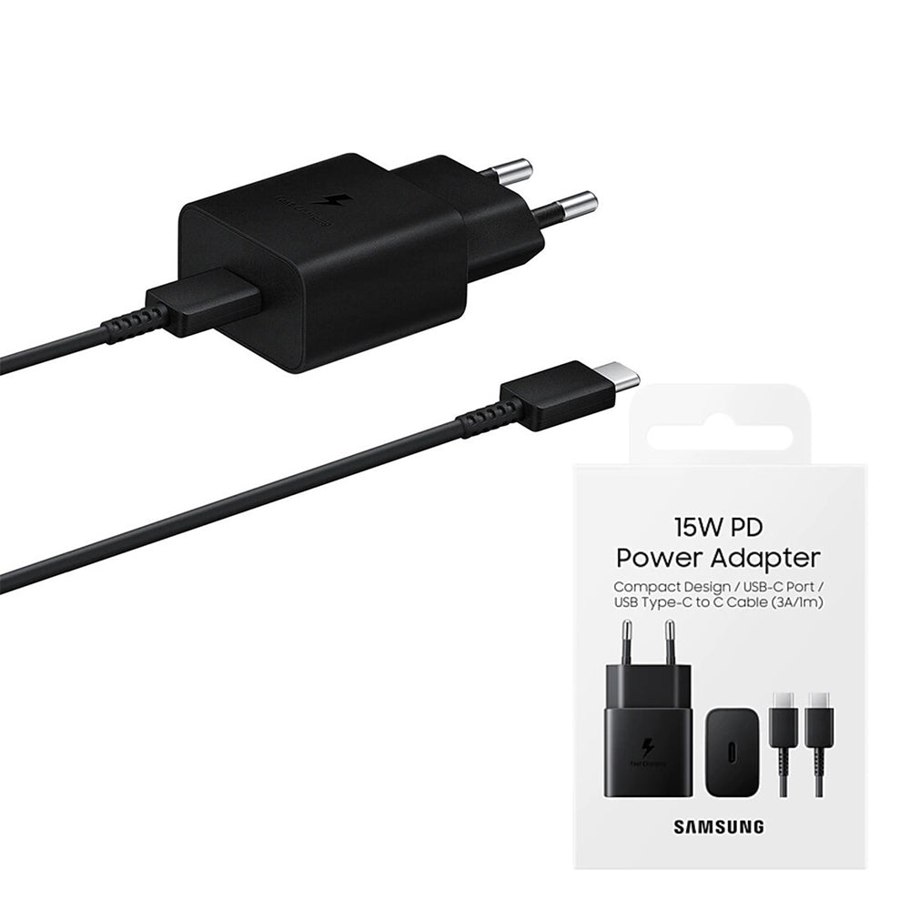 Samsung - Original Wall Charger (EP-T1510XBEGEU) - Type-C Cable Included, Type-C Fast Charging 15W,  - Black (Blister Packing)