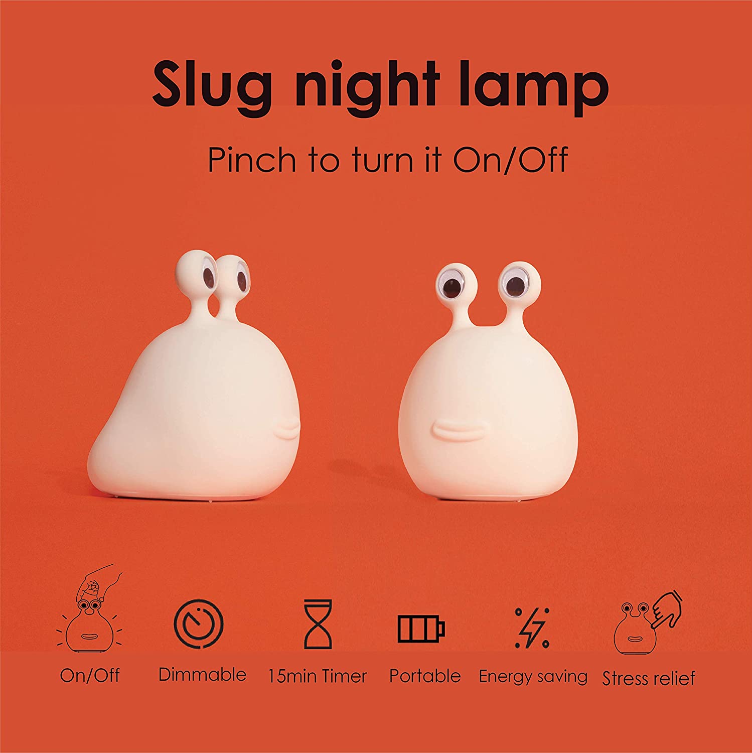 Designnest® Slug Night Lamp |MUID| Φωτάκι νυκτός γυμνοσάλιαγκας από μαλακή σιλικόνη με χρονοδιακόπτη