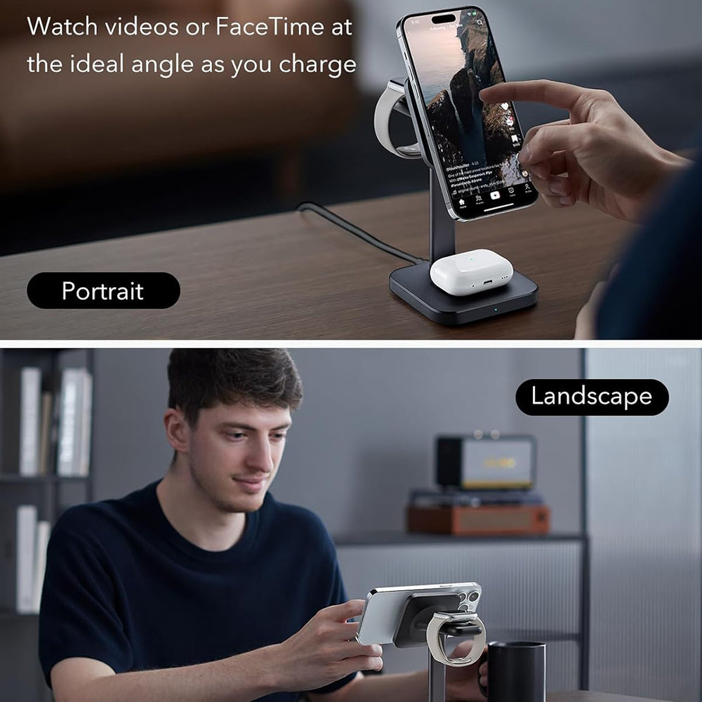 ESR - Charging Station 3in1 HaloLock - for iPhone MagSafe, AirPods Pro and Apple Watch, with Detachable Watch Charger - Black