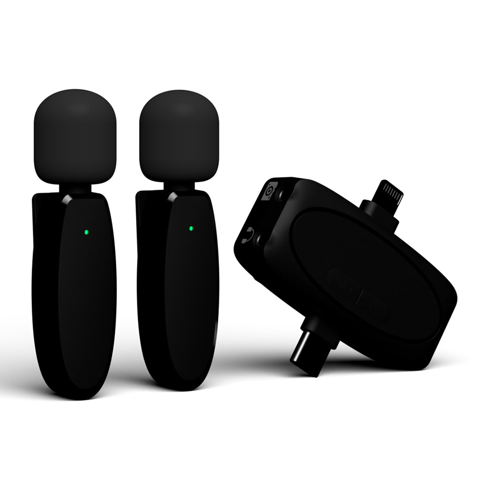 Yesido - (2 pack) Wireless Lavalier Microphones (KR15) - 3 in 1 Receiver, TC, Lighting, 3.5mm Jack, 2.4GHz - Black
