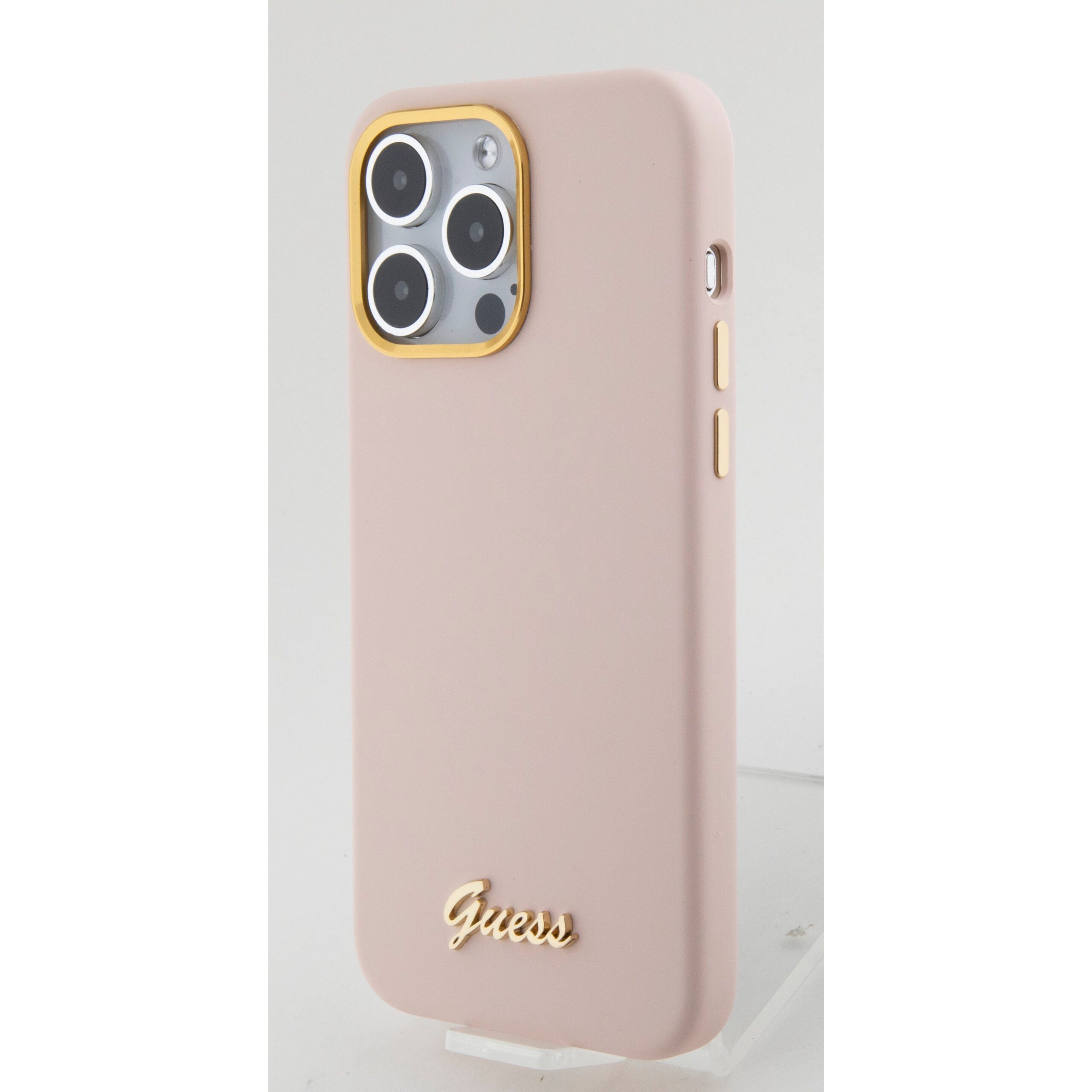 Guess “Vintage Script Gold Logo Collection” Σκληρή Θήκη προστασίας από σιλικόνη – Apple iPhone 15 Pro Max (Ροζ  – GUHCP15XSMBSLP)