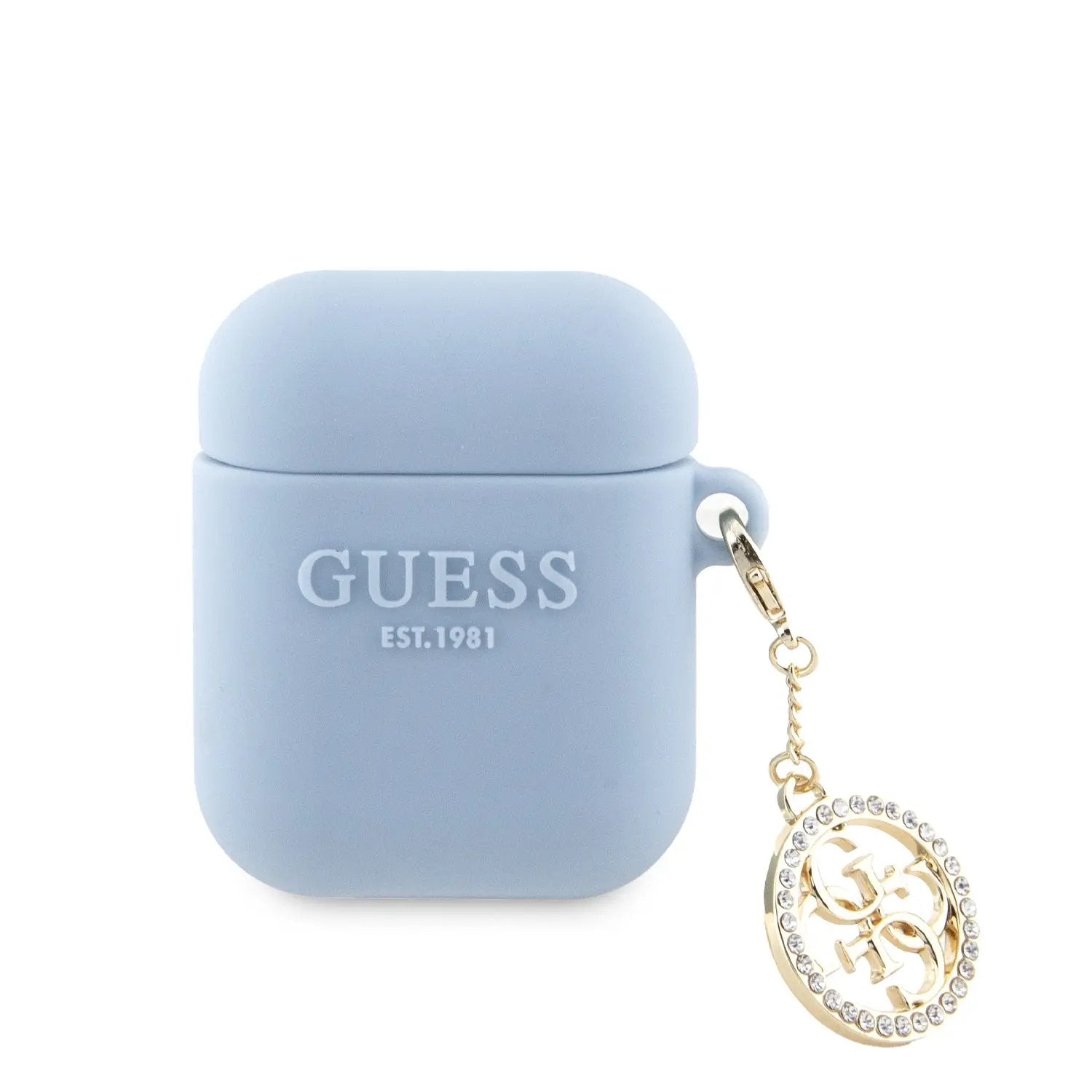 Guess "3d Logo Charm Collection" Θήκη Προστασίας Απο Σιλικόνη Για Apple Airpods 1/2 Με Χρυσό Κρεμαστο Στολιδι (light Blue) – PhoneBazaar