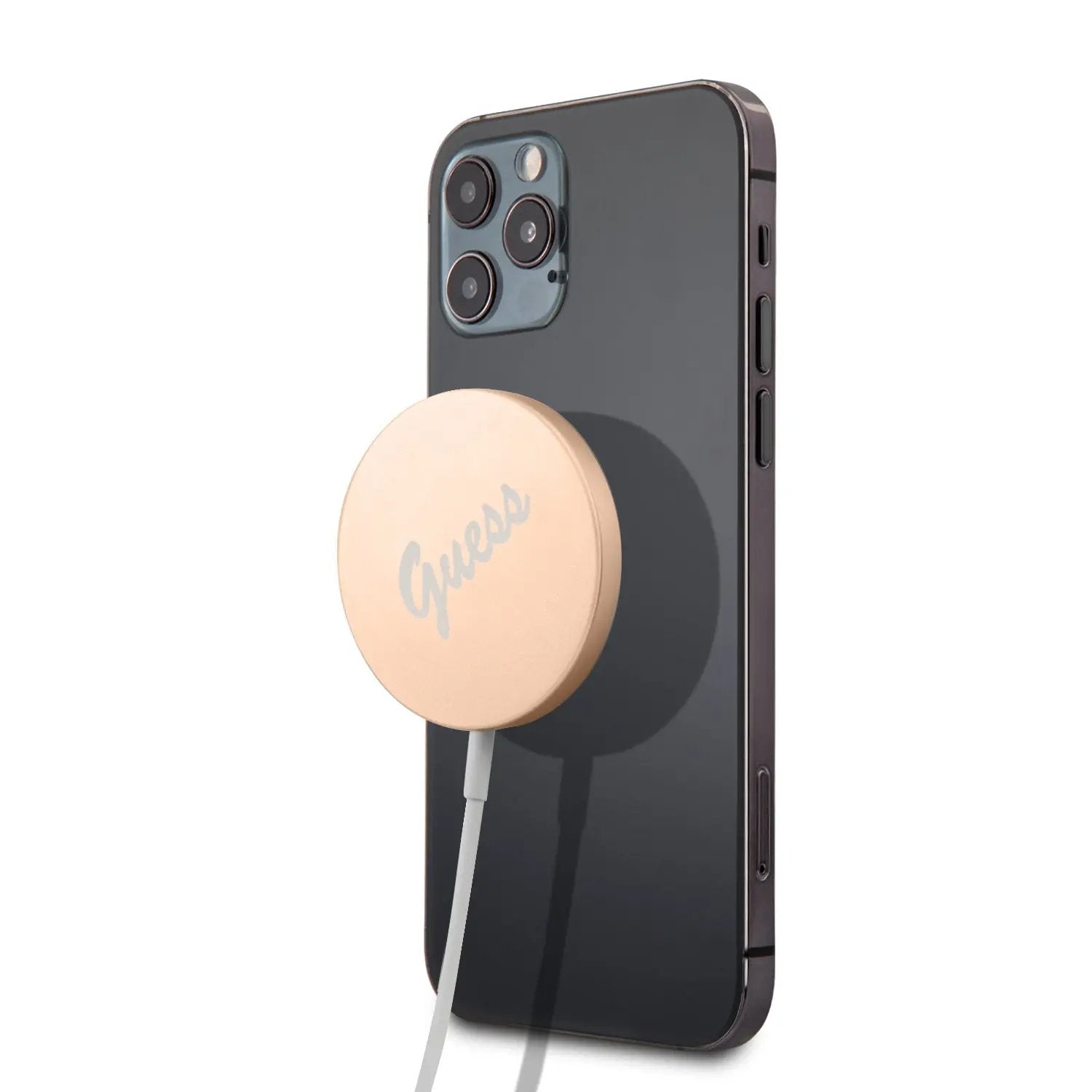 Guess Vintage Script Logo Wireless Magsafe Charger Pad Μοντέρνος Ασύρματος Φορτιστής Qi 15W για smartphone σε χρυσό – PhoneBazaar