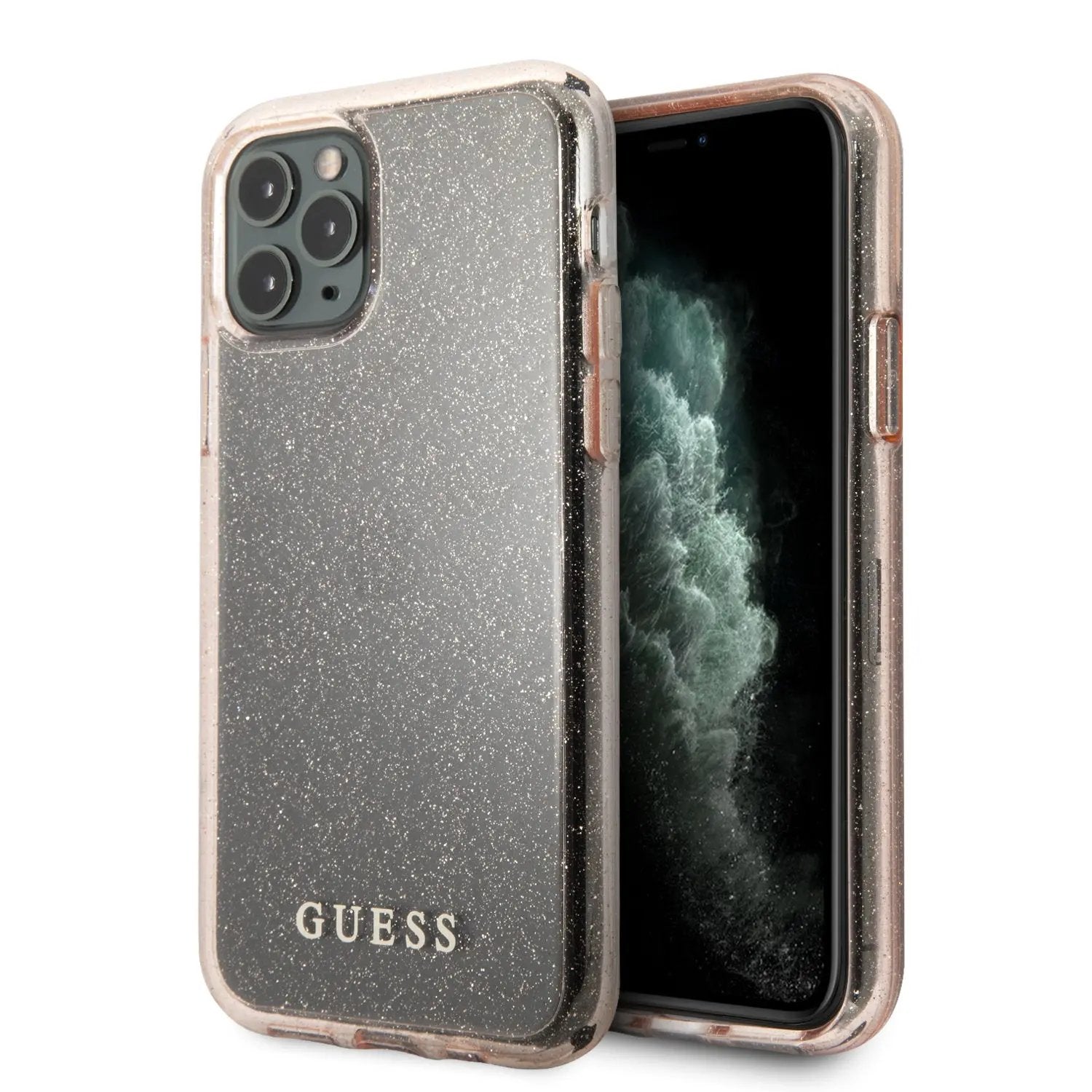 Guess "Glitter Collection" Θήκη προστασίας από σιλικόνη – iPhone 11 Pro (Clear/Glitter Pink) – PhoneBazaar
