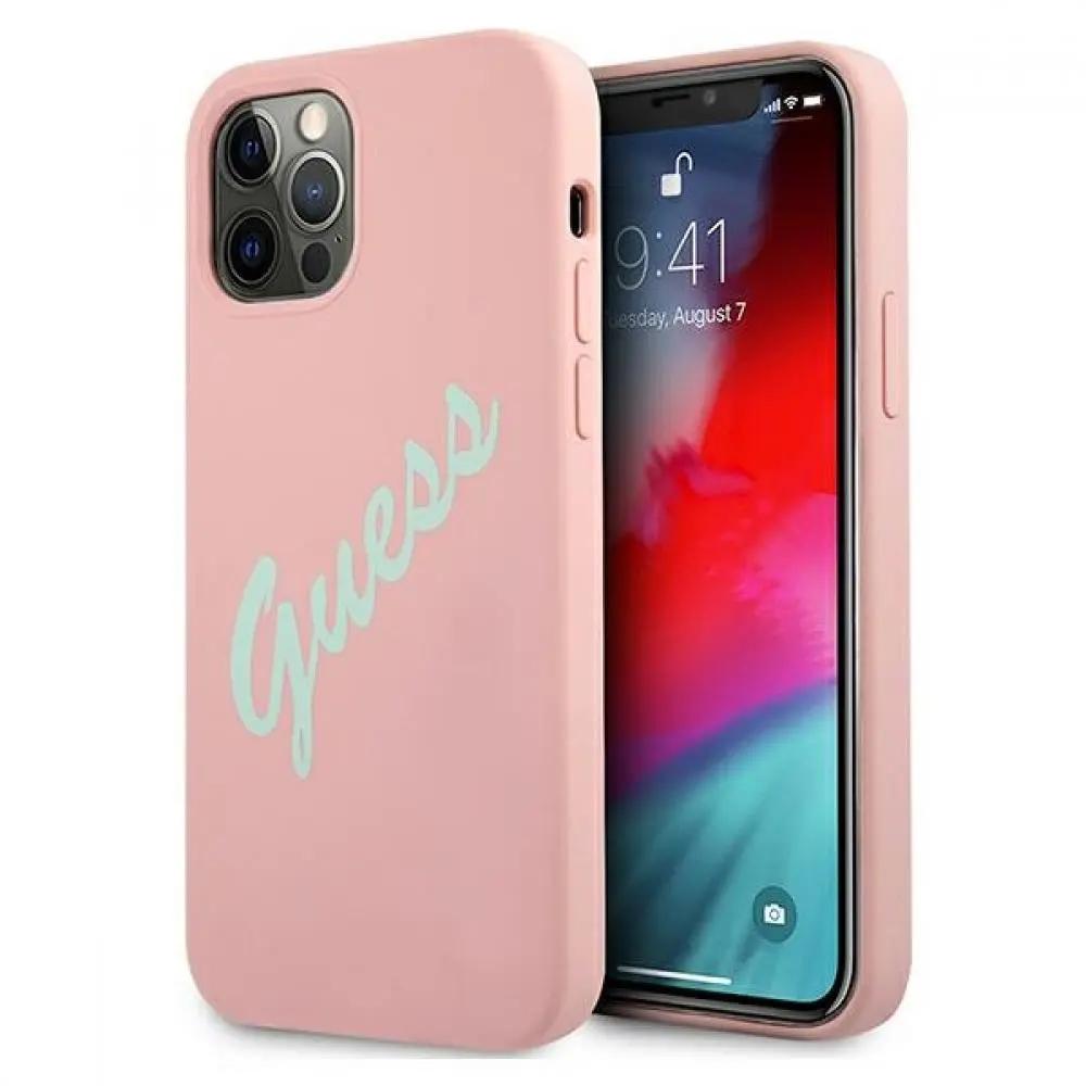 Guess "Vintage Script Logo Collection" Σκληρή Θήκη προστασίας από σιλικόνη – iPhone 12 Pro Max (Πράσινο/Ροζ) – PhoneBazaar