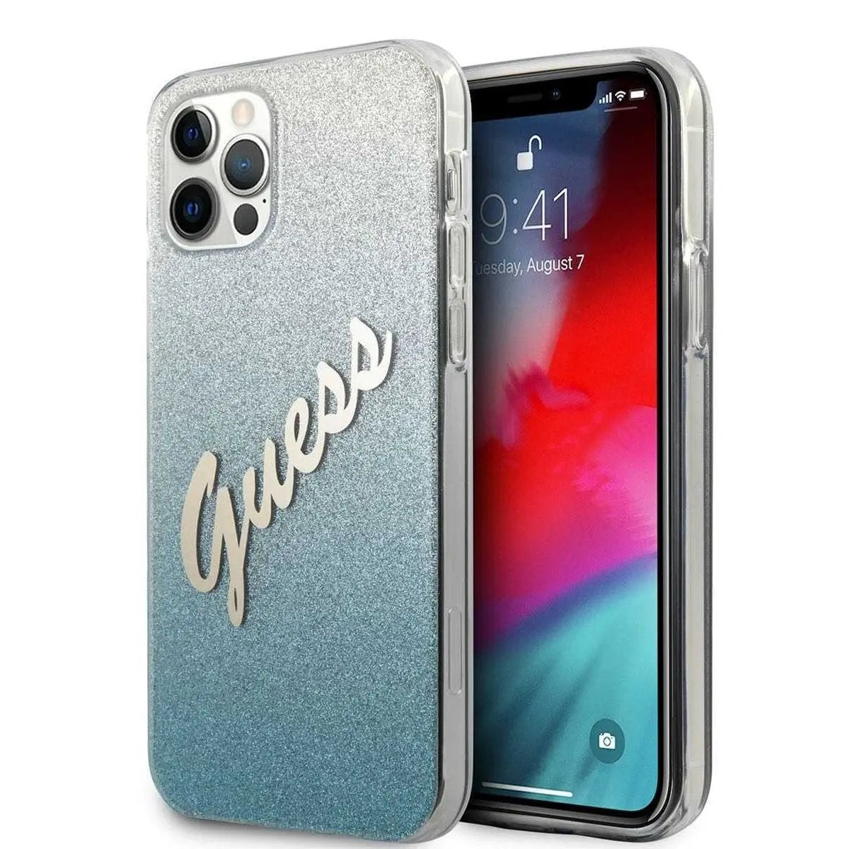Guess Glitter Gradient Script Logo Θήκη προστασίας από σιλικόνη – iPhone 12 Pro Max (Blue/Glitter) – PhoneBazaar