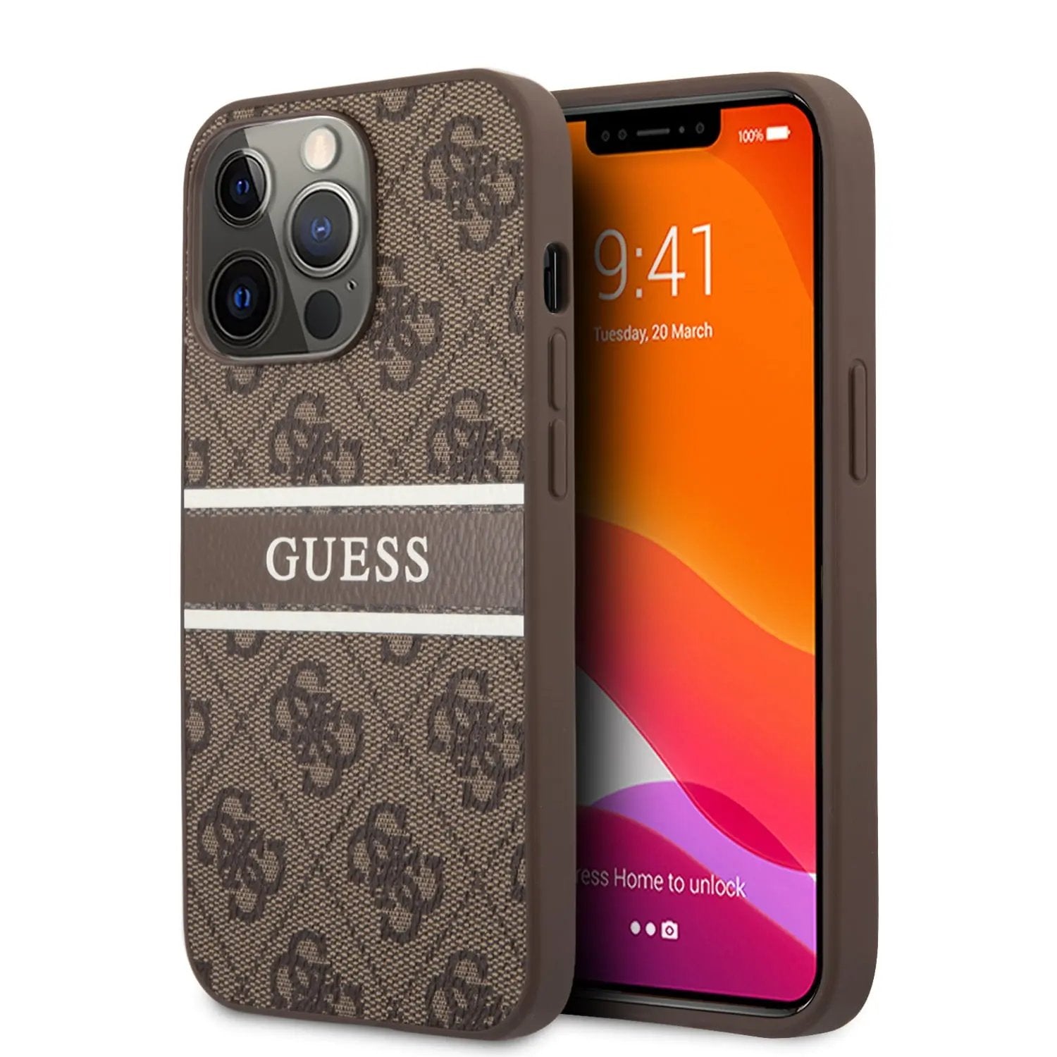 Guess "4G Logo Collection" Printed Stripe Θήκη προστασίας από δερματίνη – iPhone 13 Pro (Καφέ) – PhoneBazaar