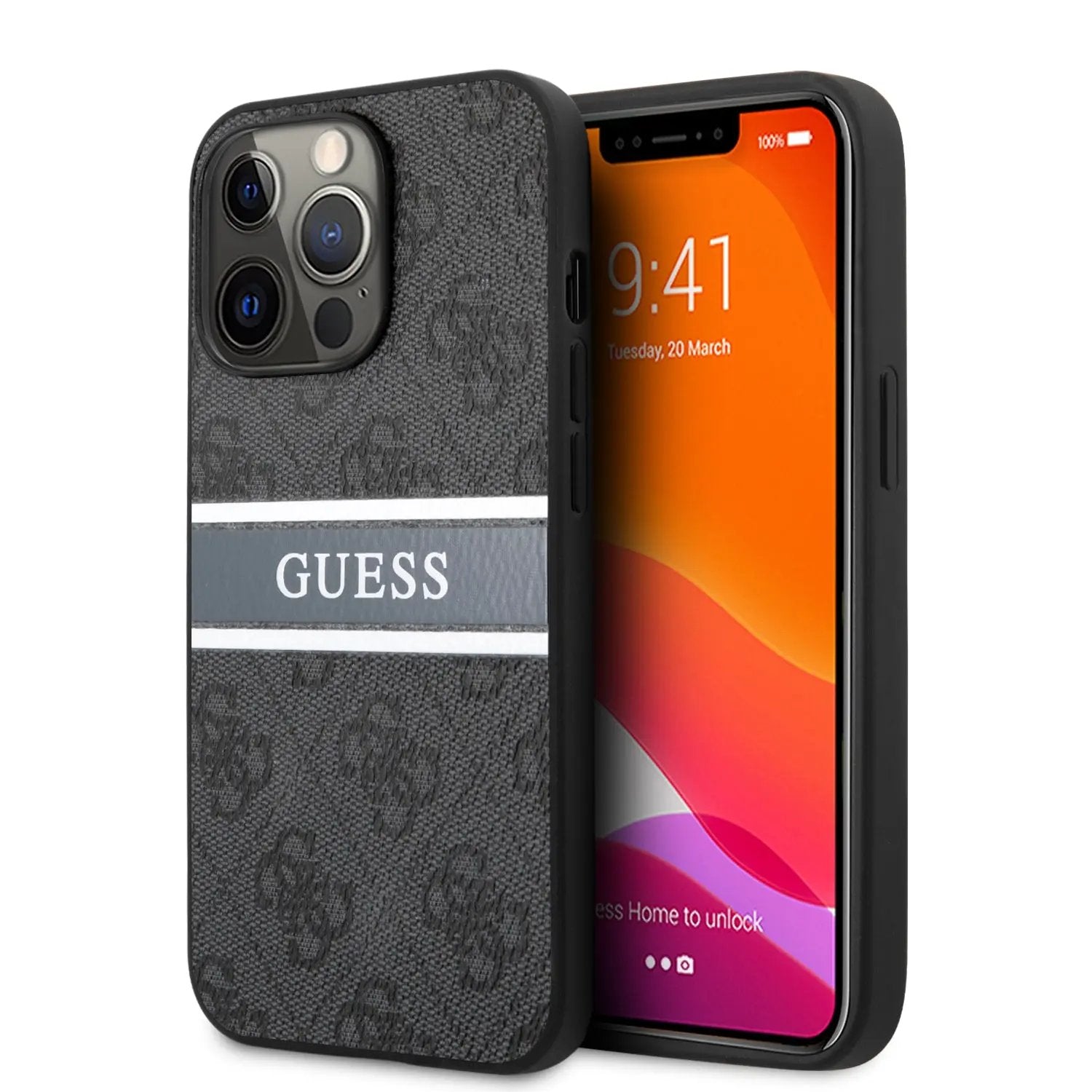 Guess "4g Logo Collection" Printed Stripe Θήκη Προστασίας Απο Δερματινη – Iphone 13 Pro (γκρι) – PhoneBazaar
