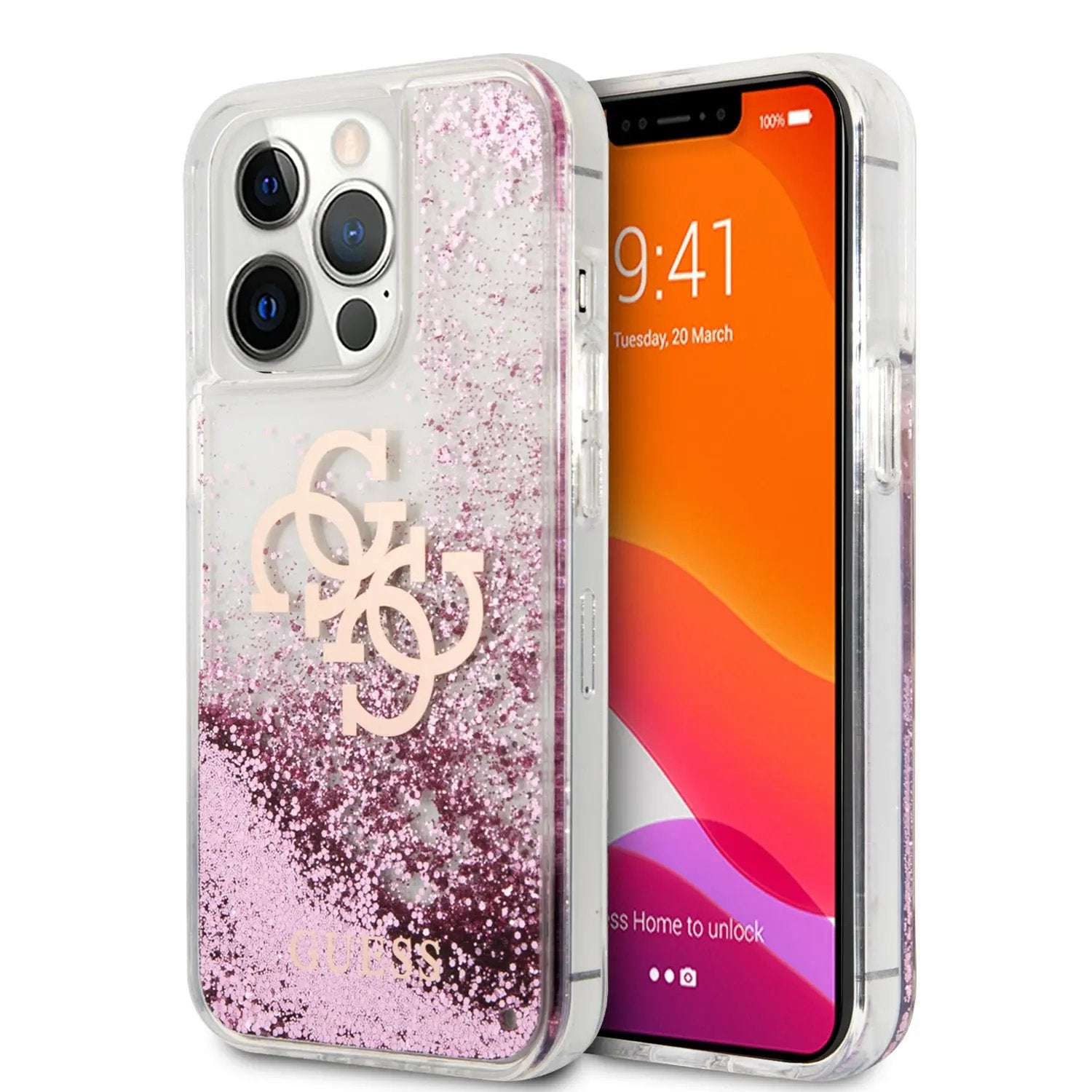 Guess "4G Logo Collection" Θήκη προστασίας – iPhone 13 Pro (Clear/Glitter Pink) – PhoneBazaar