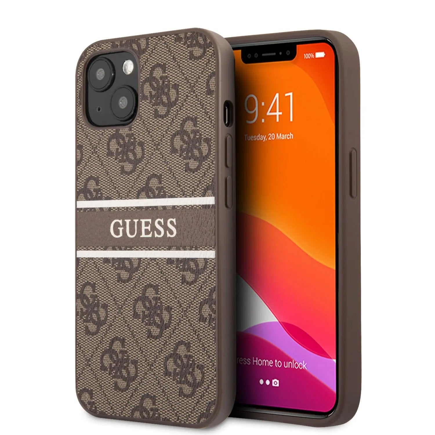 Guess "4g Logo Collection" Printed Stripe Θήκη Προστασίας Απο Δερματινη – Iphone 13 (καφε) – PhoneBazaar