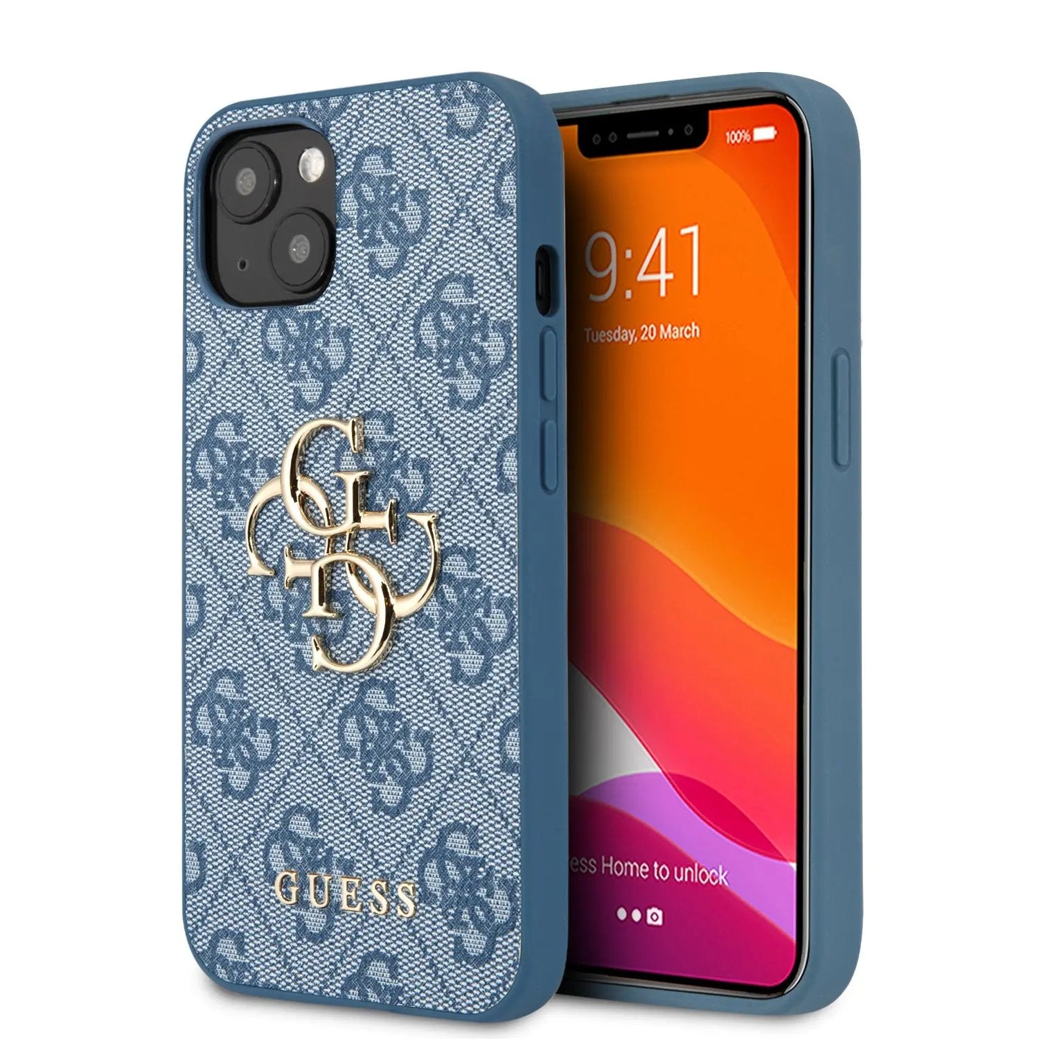 Guess “4G Logo Collection” Hard Case PU Leather Θήκη προστασίας από δερματίνη – iPhone 13 Mini (Μπλε) – PhoneBazaar