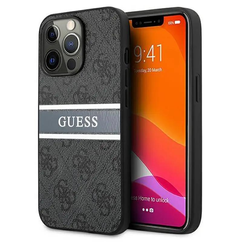 Guess "4g Logo Collection" Printed Stripe Θήκη Προστασίας Απο Δερματινη – Iphone 13 Pro Max (γκρι) – PhoneBazaar