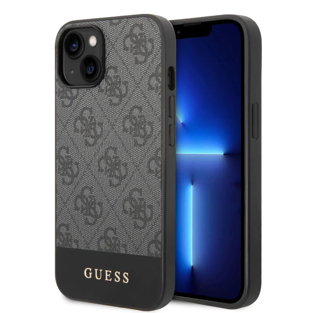 Guess "4G Logo Collection" Printed Stripe Θήκη προστασίας από δερματίνη – iPhone 14 Plus (Γκρι) – PhoneBazaar