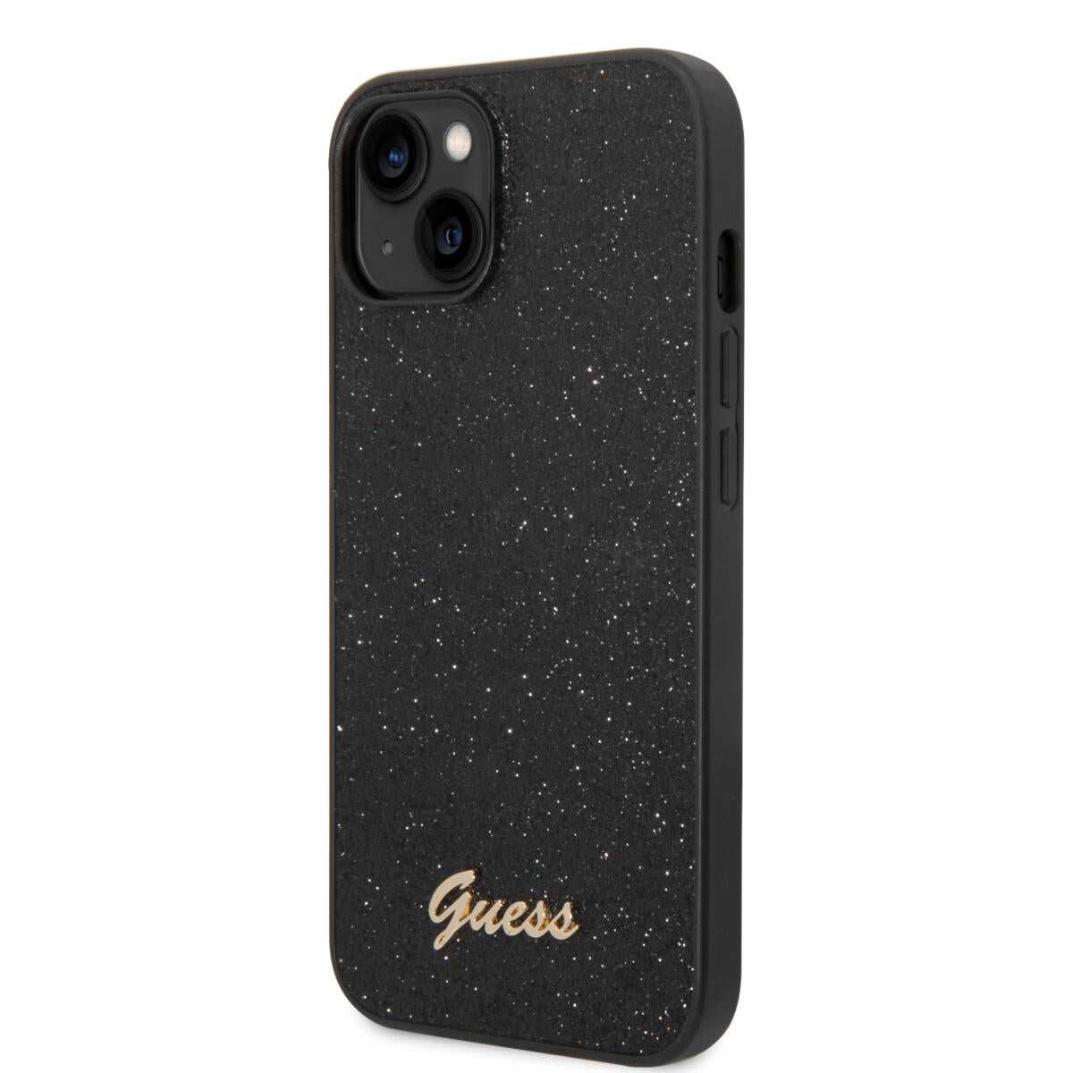 Guess Glitter Flakes Case with Ikonik Patch and Vintage Script Logo Θήκη προστασίας από σιλικόνη – iPhone 14 Plus (Glitter Black)