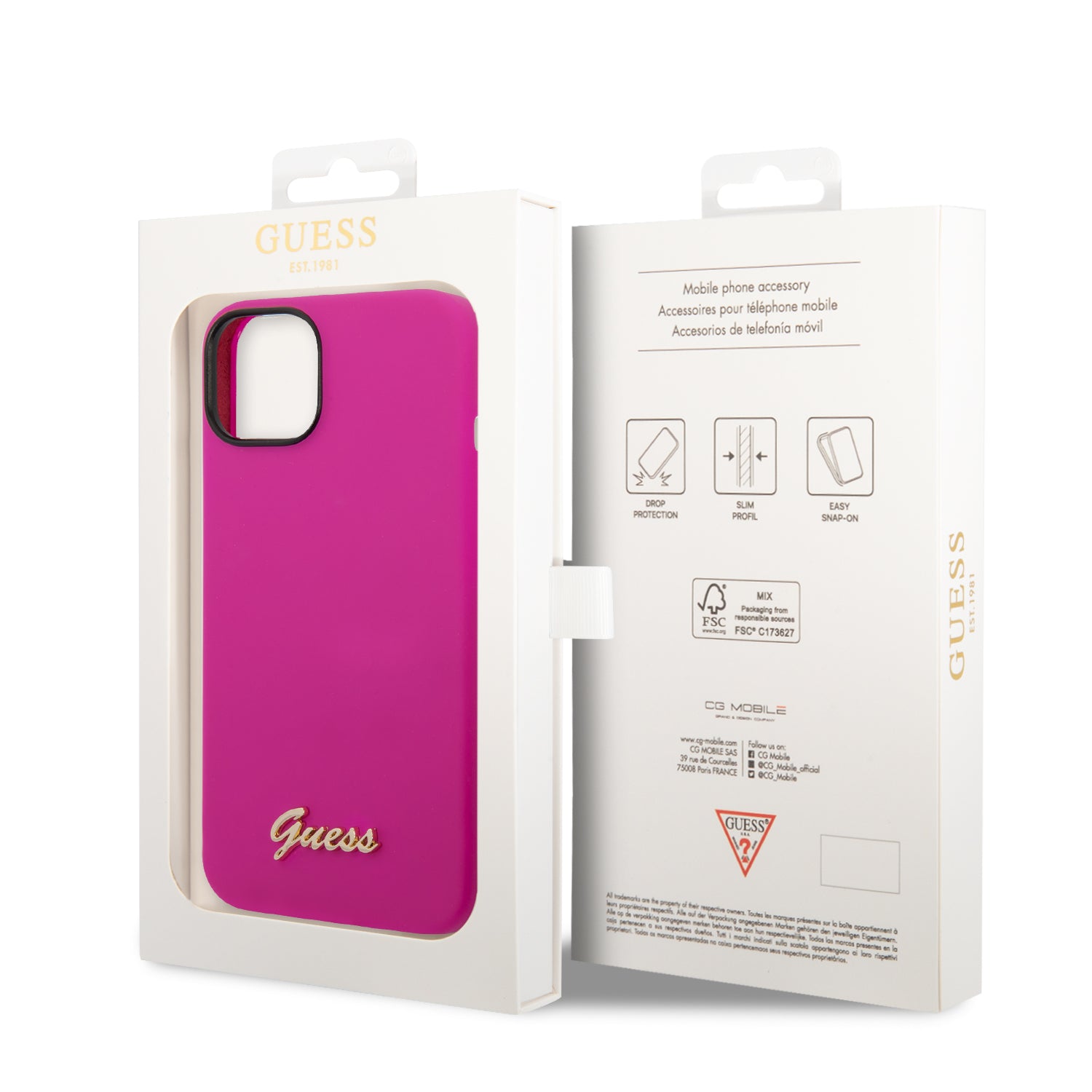 Guess “Vintage Script Gold Logo Collection” Σκληρή Θήκη προστασίας από σιλικόνη – Apple iPhone 14 (Φουξια)