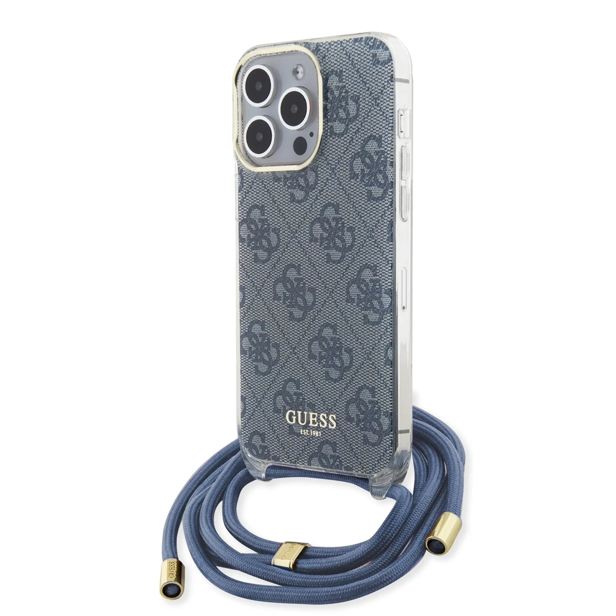 Guess “4G Logo Collection” Crossbody Hard Case Θήκη προστασίας από σιλικόνη με λουράκι – iPhone 15 Pro Max (Μπλε – GUHCP15XHC4SEB) – PhoneBazaar
