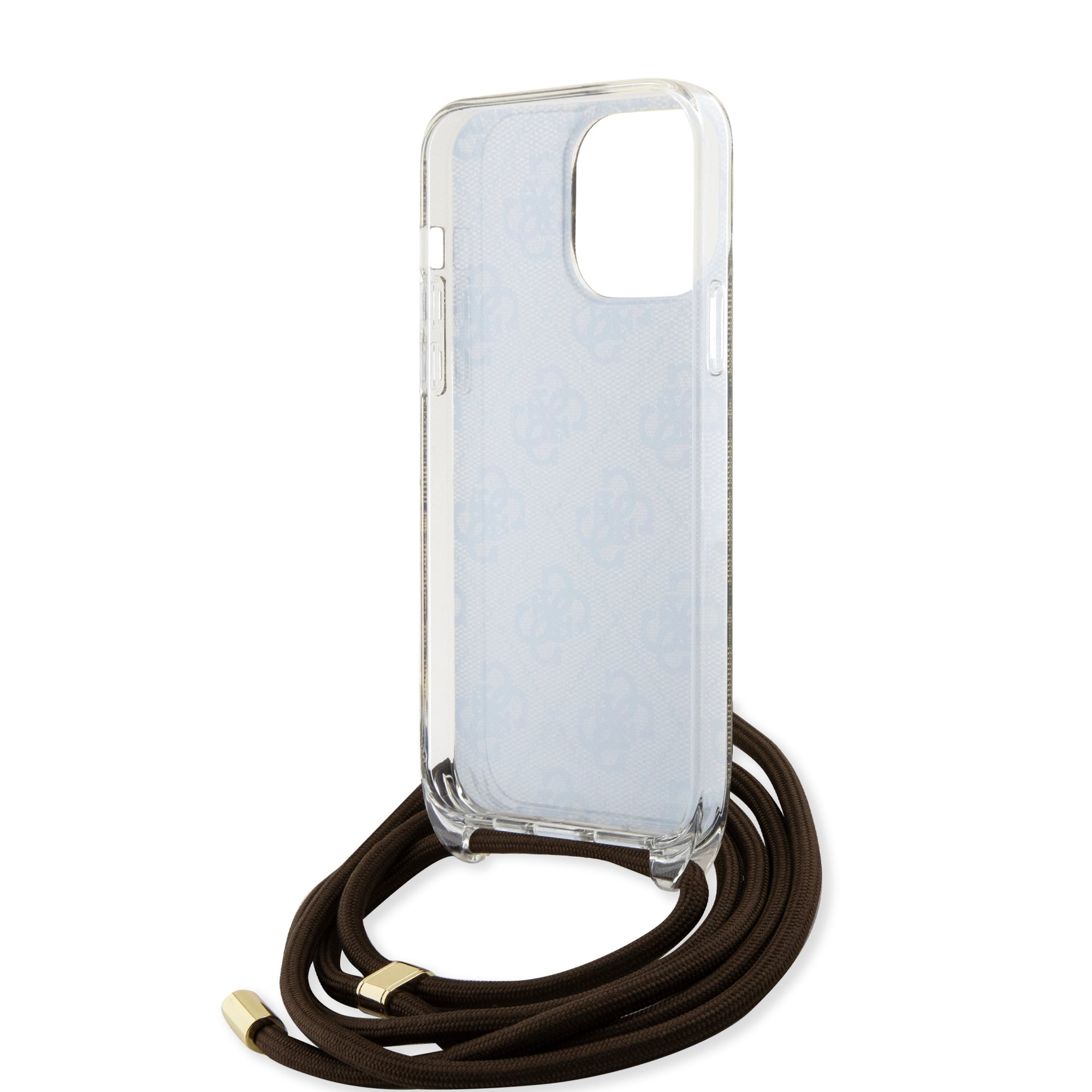 Guess "4G Logo Collection" Crossbody Hard Case Script Metal Logo Θήκη προστασίας από σιλικόνη με λουράκι – iPhone 15 Pro Max (Καφέ – GUHCP15XHC4SEW)