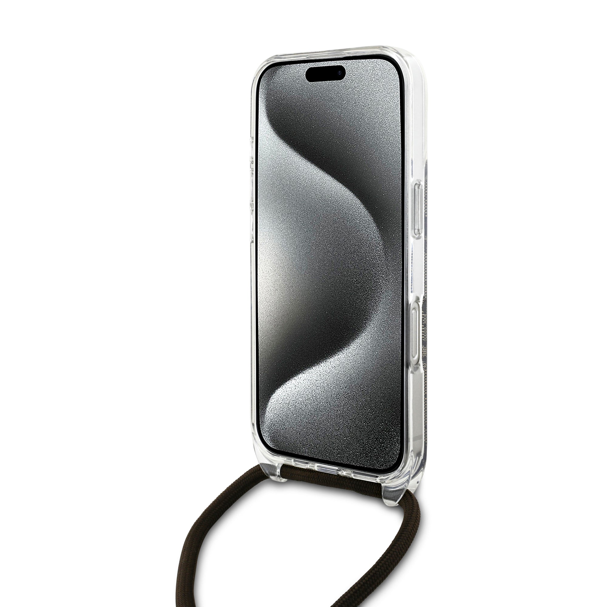 Guess “4G Logo Collection” Crossbody Hard Case Script Metal Logo Θήκη προστασίας από σιλικόνη με λουράκι – iPhone 16 Pro (Καφέ – GUHCP16LHC4SEW)