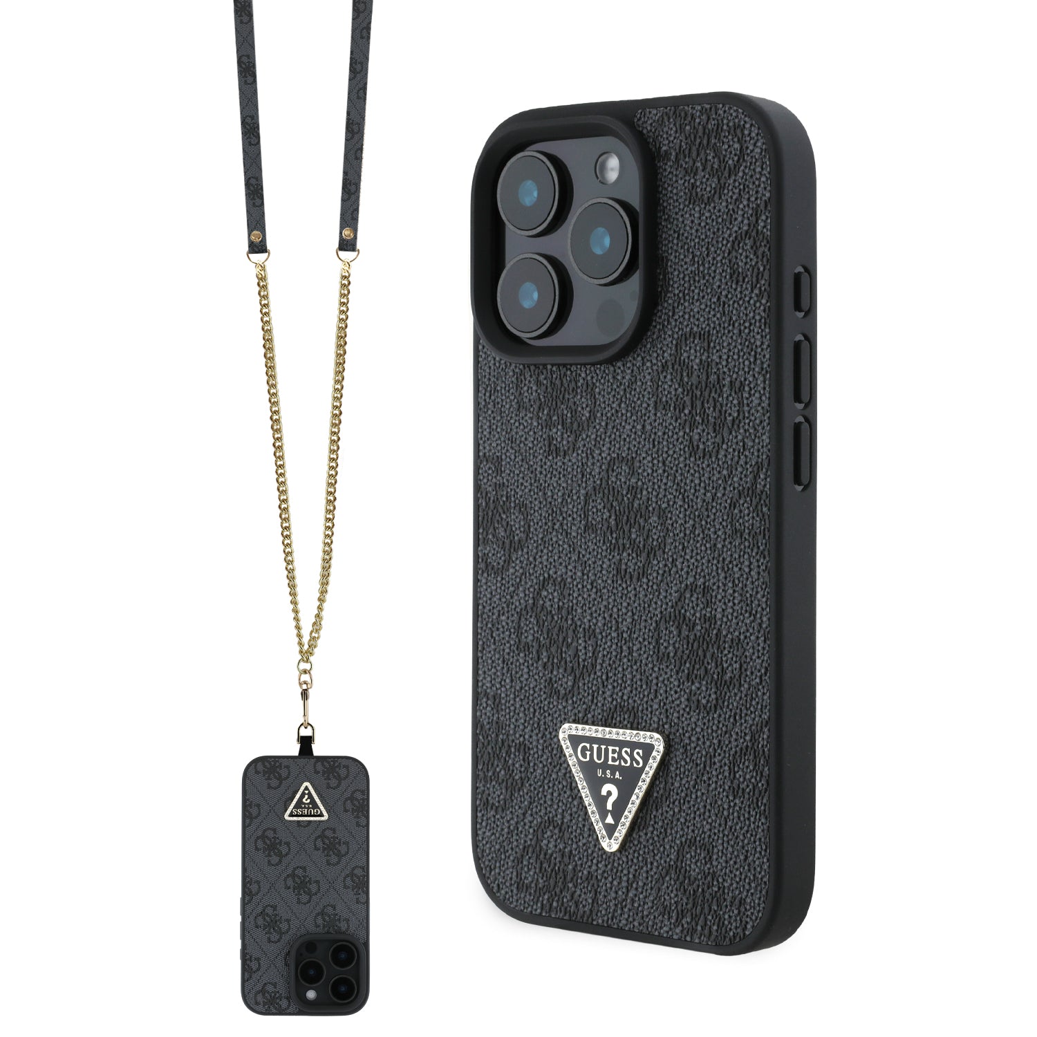 Guess “Metal Logo Strass Collection” Case Θήκη προστασίας Crossbody από δερματίνη– iPhone 16 Pro (Μαύρο – GUHCP16LP4TDSCPK) – PhoneBazaar