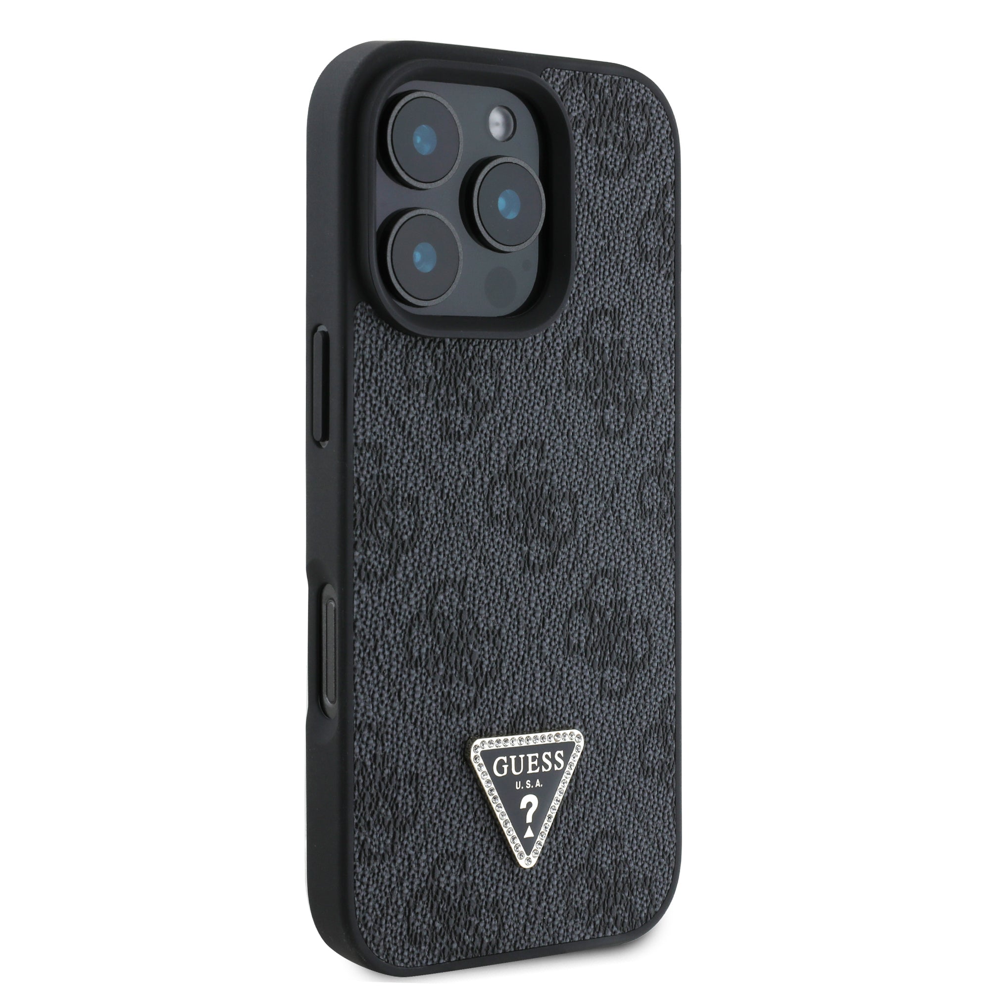 Guess “Metal Logo Strass Collection” Case Θήκη προστασίας Crossbody από δερματίνη– iPhone 16 Pro (Μαύρο – GUHCP16LP4TDSCPK)