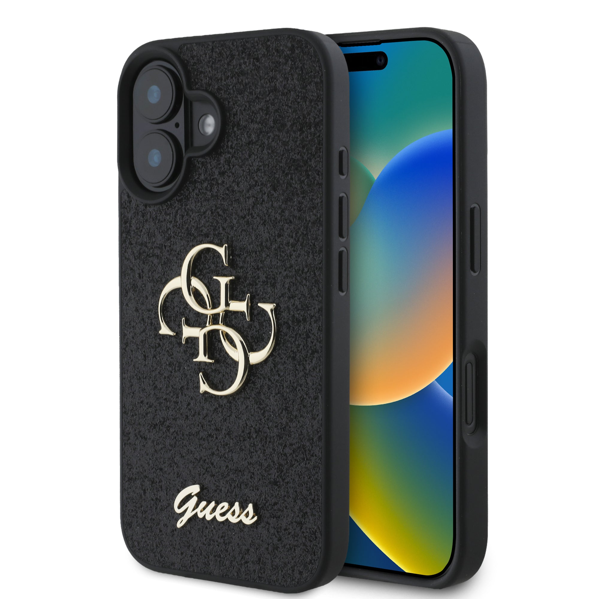 Guess Fixed Glitter Big 4G Logo Case Θήκη προστασίας από σιλικόνη – iPhone 16 (Μαύρο – GUHCP16SHG4SGK) – PhoneBazaar