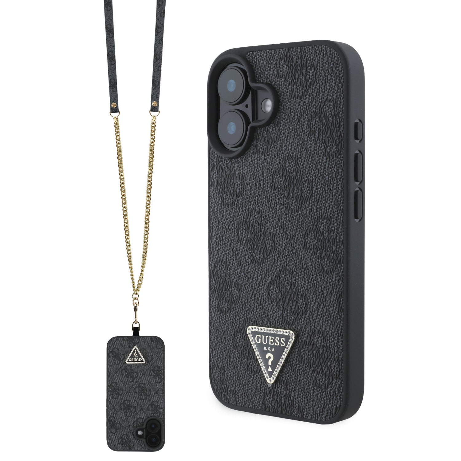 Guess “Metal Logo Strass Collection” Case Θήκη προστασίας Crossbody από δερματίνη – iPhone 16 (Μαύρο – GUHCP16SP4TDSCPK) – PhoneBazaar