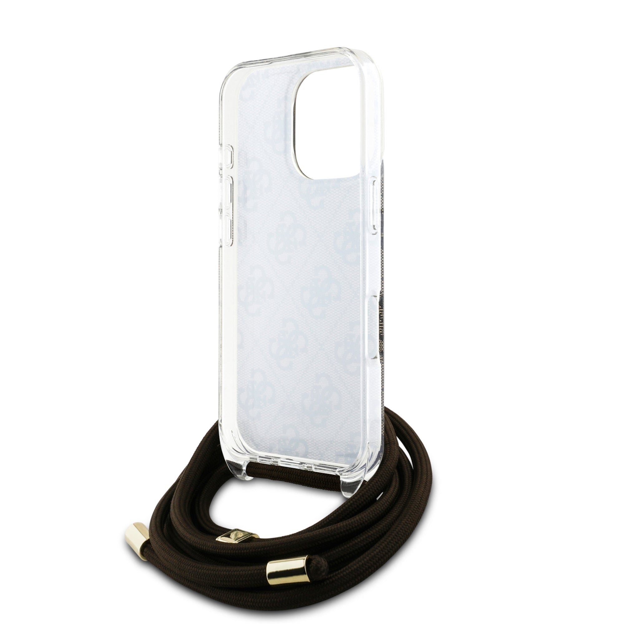 Guess “4G Logo Collection” Crossbody Hard Case Script Metal Logo Θήκη προστασίας από σιλικόνη με λουράκι – iPhone 16 Pro Max (Καφέ – GUHCP16XHC4SEW)