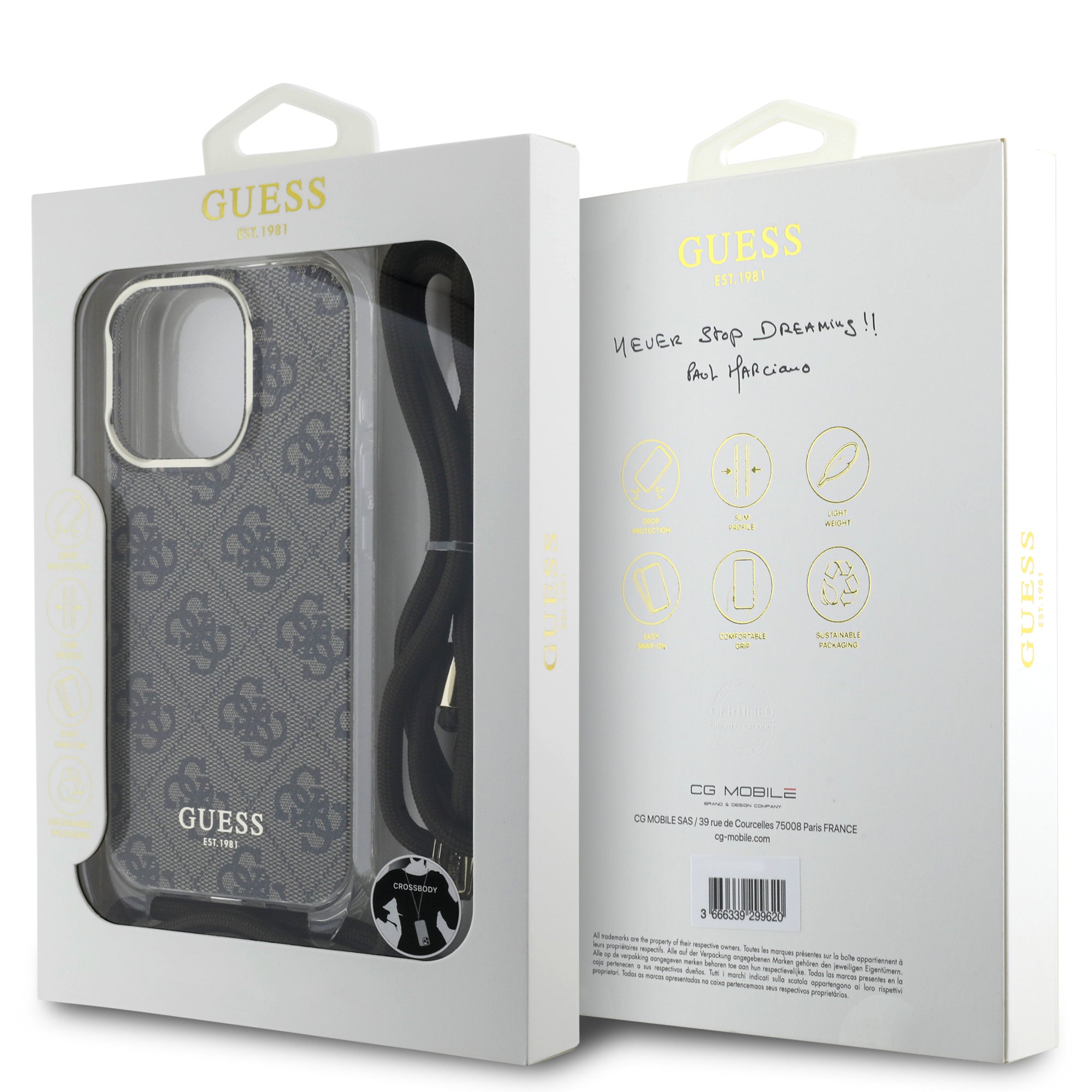 Guess “4G Logo Collection” Crossbody Hard Case Script Metal Logo Θήκη προστασίας από σιλικόνη με λουράκι – iPhone 16 Pro Max (Καφέ – GUHCP16XHC4SEW)