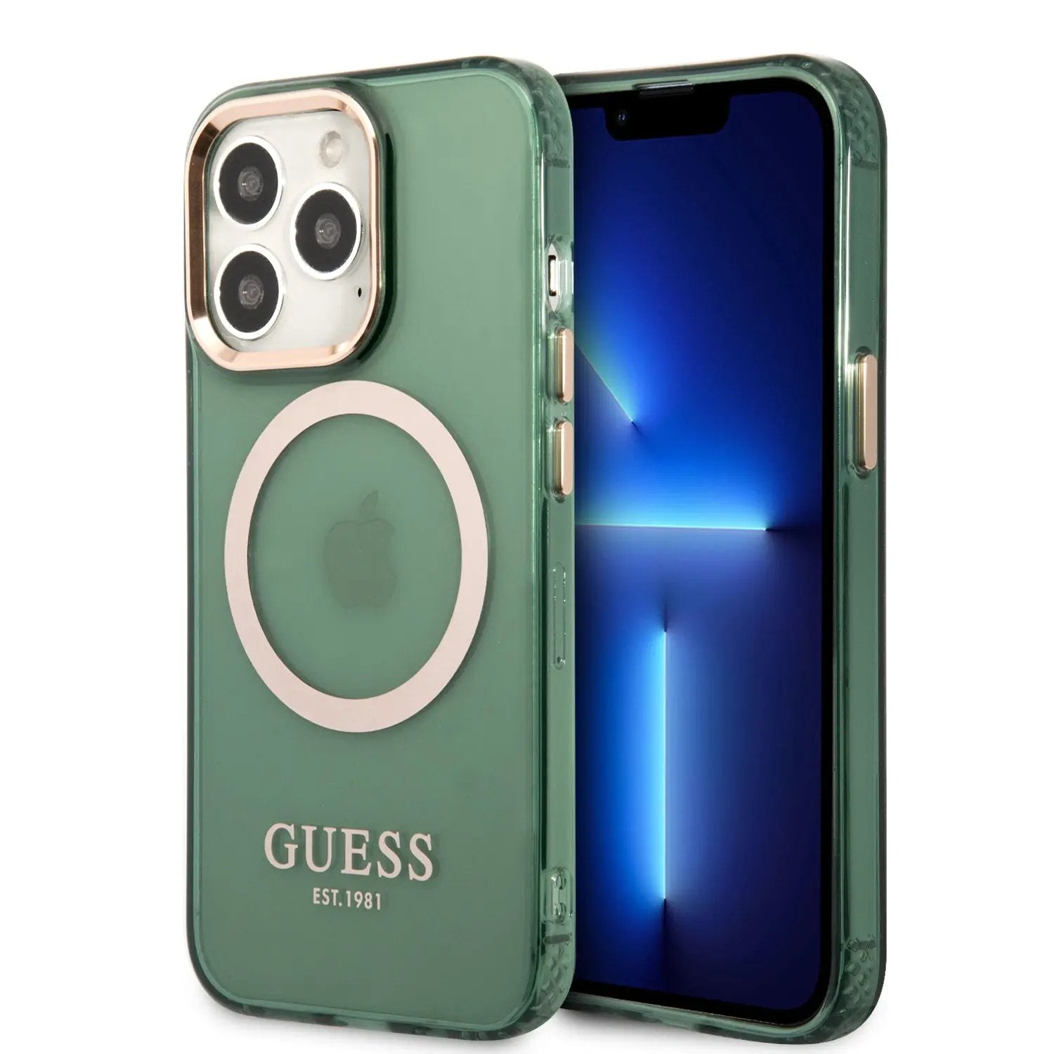 Guess “Gold Outline Translucent” MagSafe Hard Case Θήκη προστασίας από σκληρό πλαστικό – iPhone 13 Pro (Χακί – GUHMP13LHTCMA) – PhoneBazaar