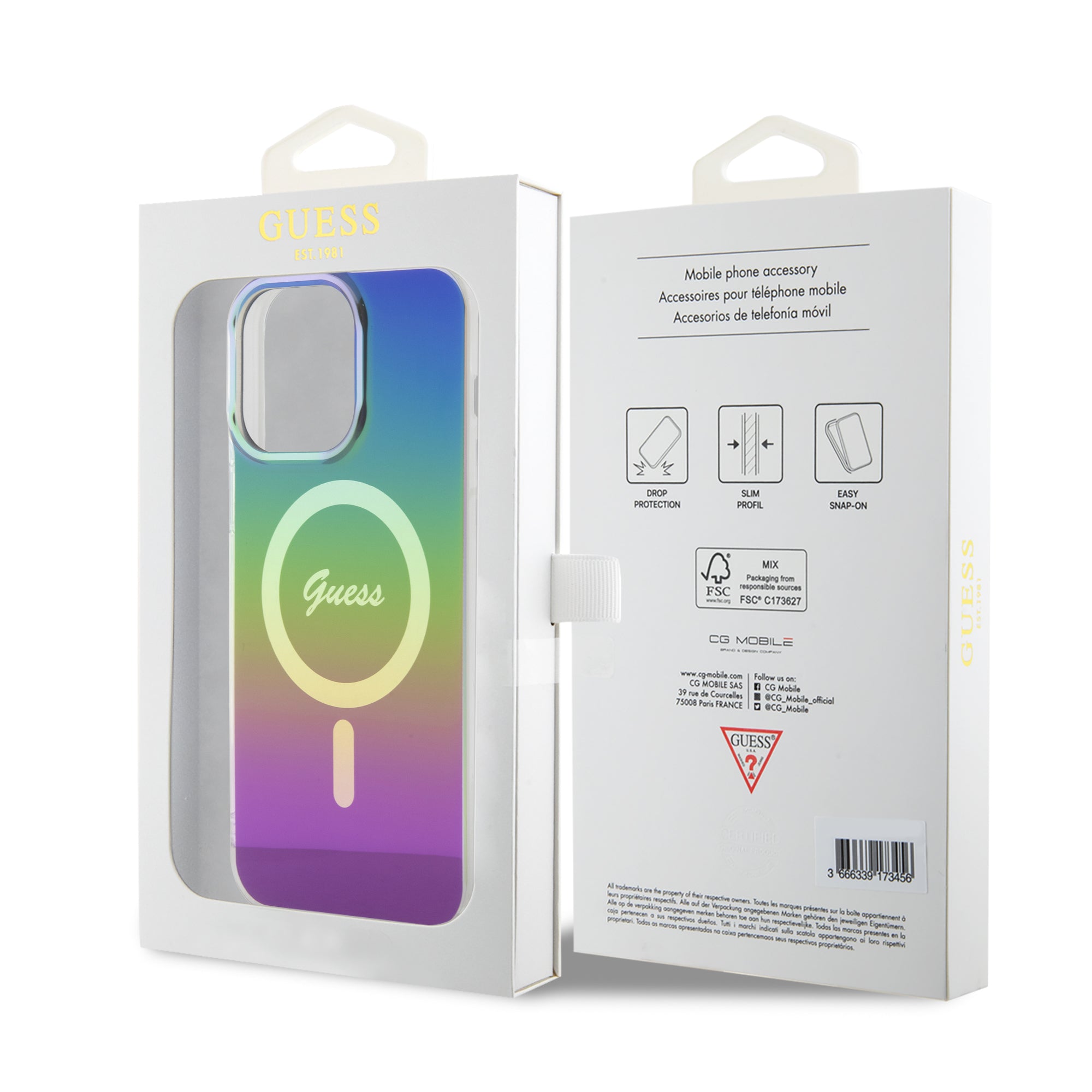 Guess Iridescent Magsafe Case Πολύχρωμη θήκη προστασίας από σκληρό πλαστικό – iPhone 15 Pro (Rainbow Black – GUHMP15LHITSK)