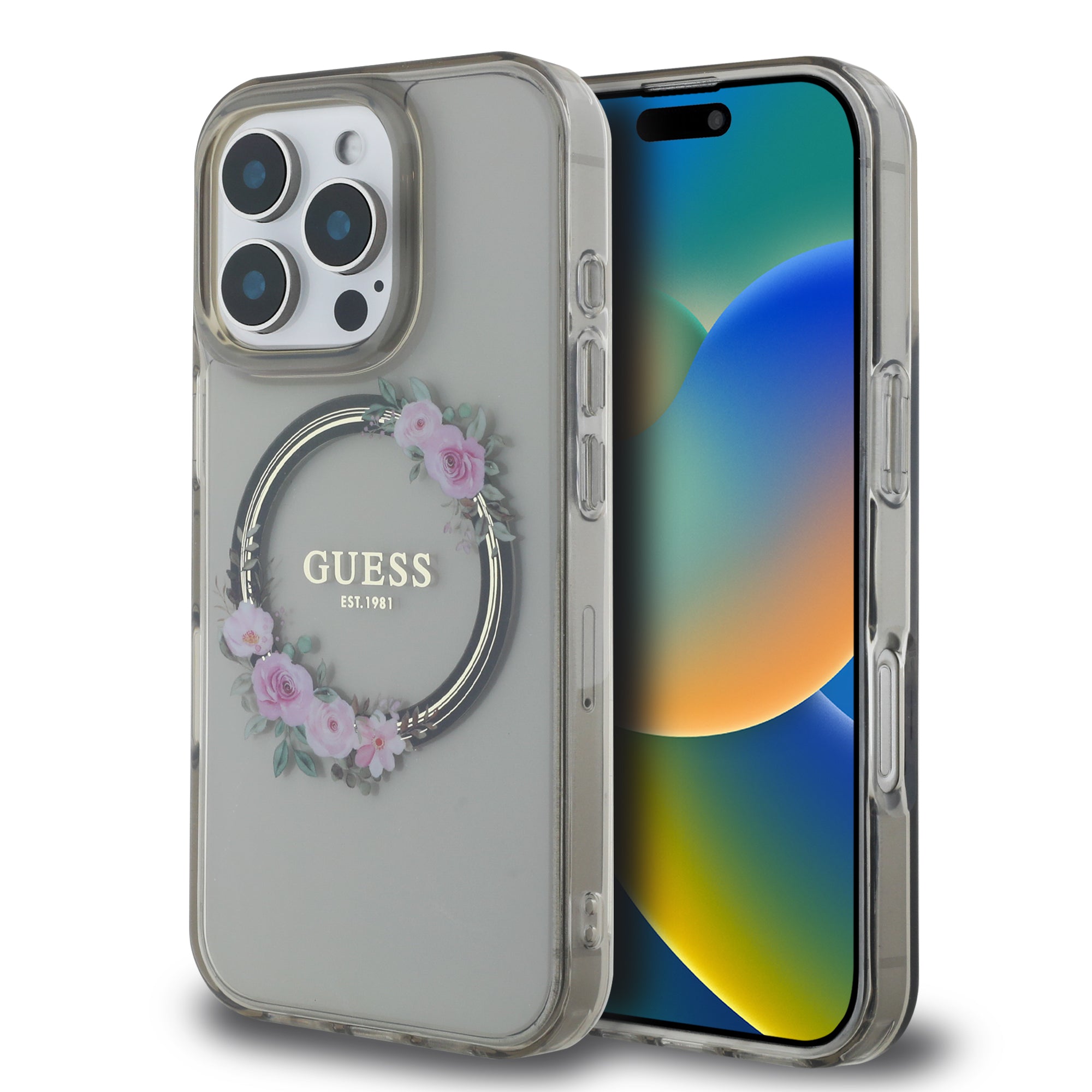 Guess Magsafe “Flower Wreath” Hard Case Θήκη προστασίας από σκληρό πλαστικό – iPhone 16 Pro (Μαύρο – GUHMP16LHFWFCK) – PhoneBazaar