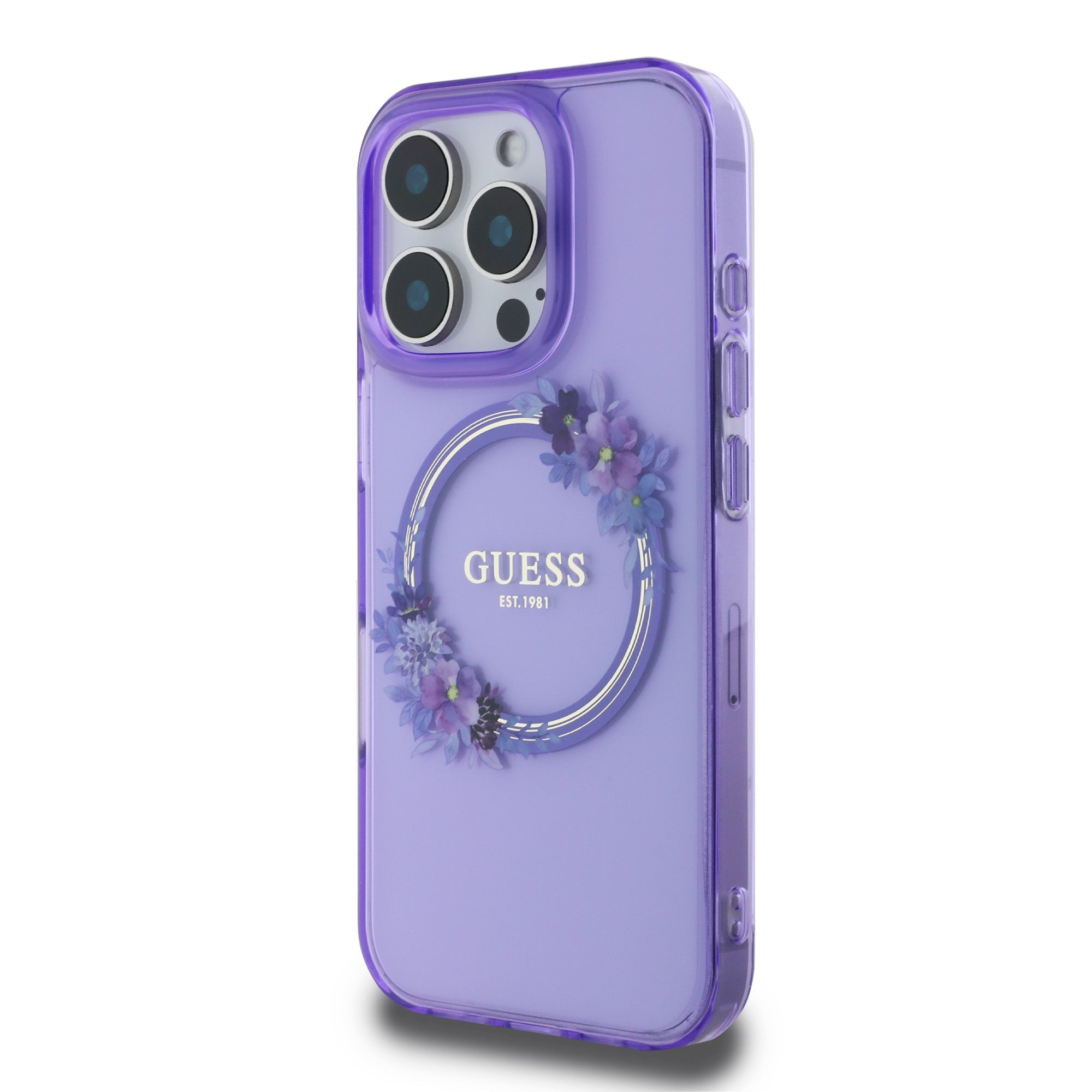 Guess Magsafe “Flower Wreath” Hard Case Θήκη προστασίας από σκληρό πλαστικό – iPhone 16 Pro (Μωβ – GUHMP16LHFWFCU)