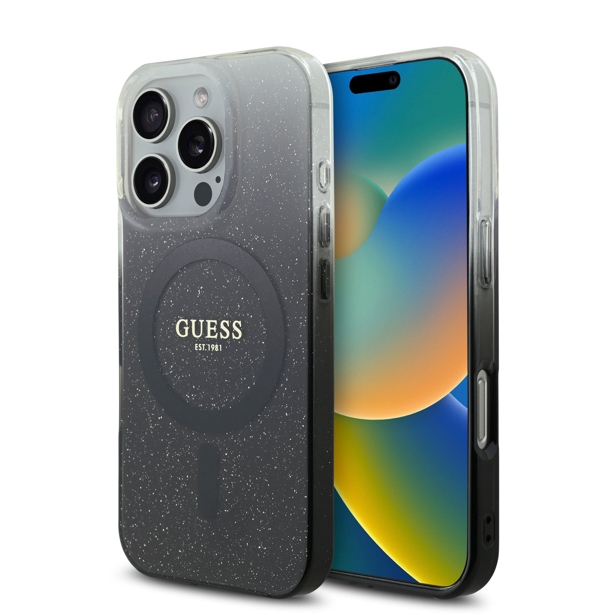 Guess Magsafe “Glitter Gradient” Hard Case Θήκη προστασίας από σκληρό πλαστικό – iPhone 16 Pro (Μαύρο – GUHMP16LHGRCELK) – PhoneBazaar