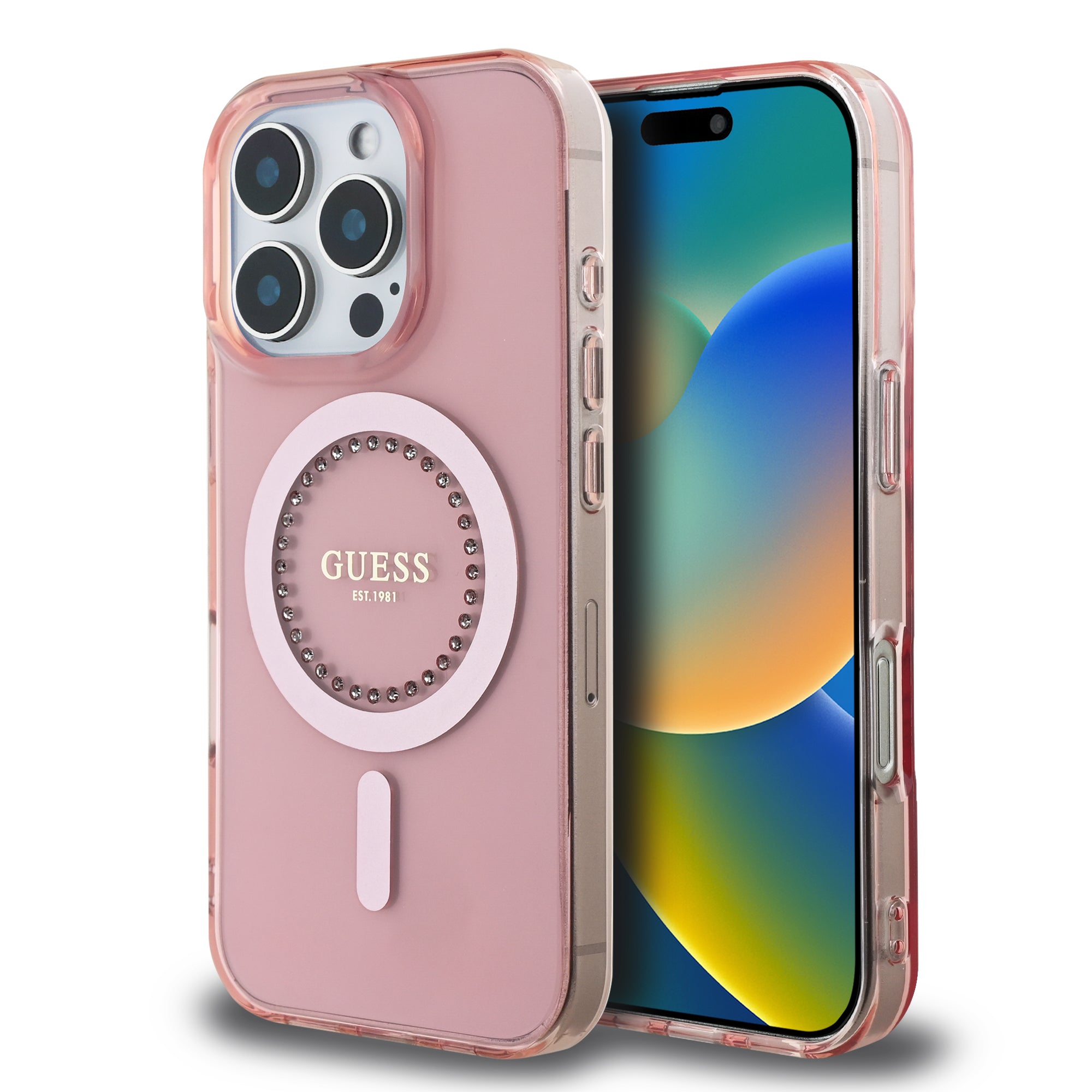 Guess Magsafe “Rhinestones” Hard Case Θήκη προστασίας από σκληρό πλαστικό – iPhone 16 Pro (Ροζ – GUHMP16LPFTDTEP) – PhoneBazaar